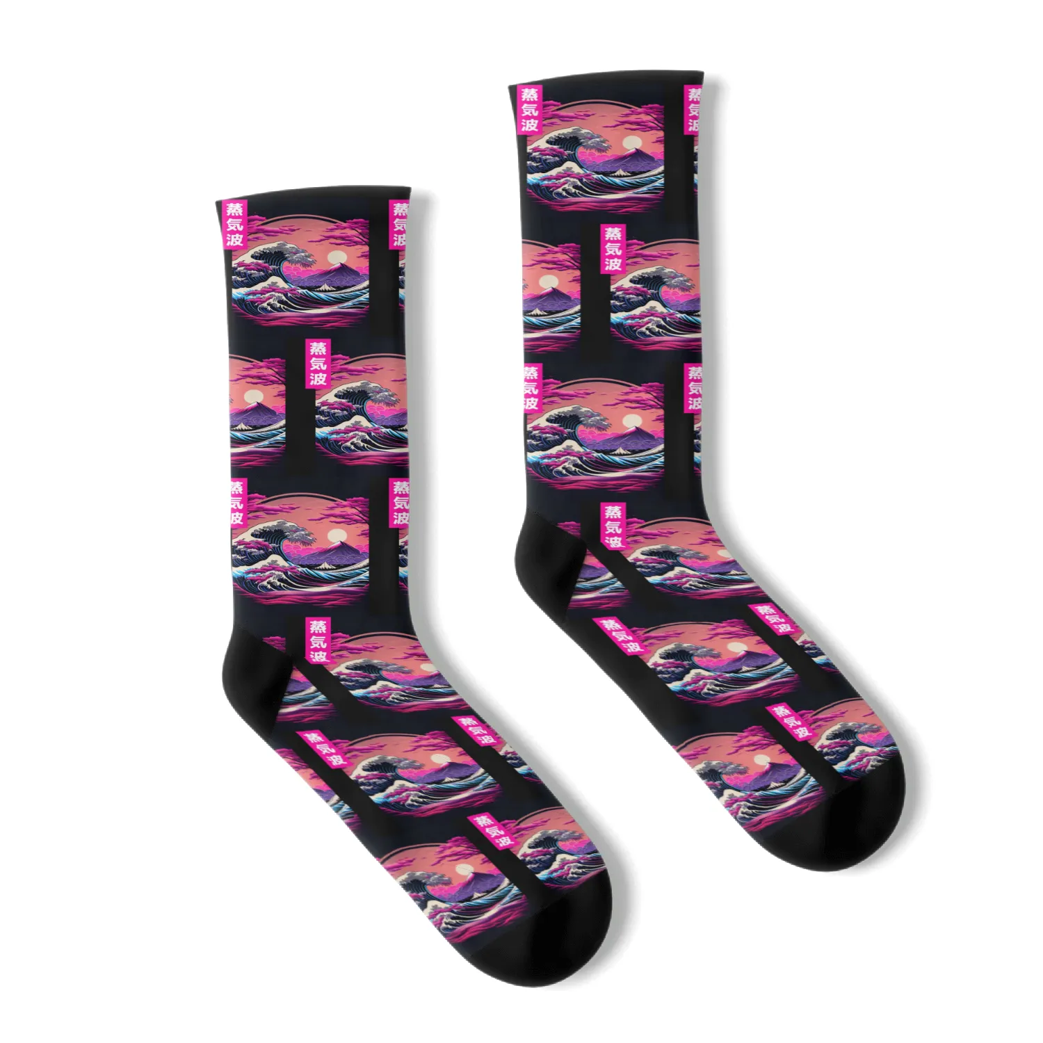 Japanese Art Great Wave Kanagawa Retrowave Style Socks