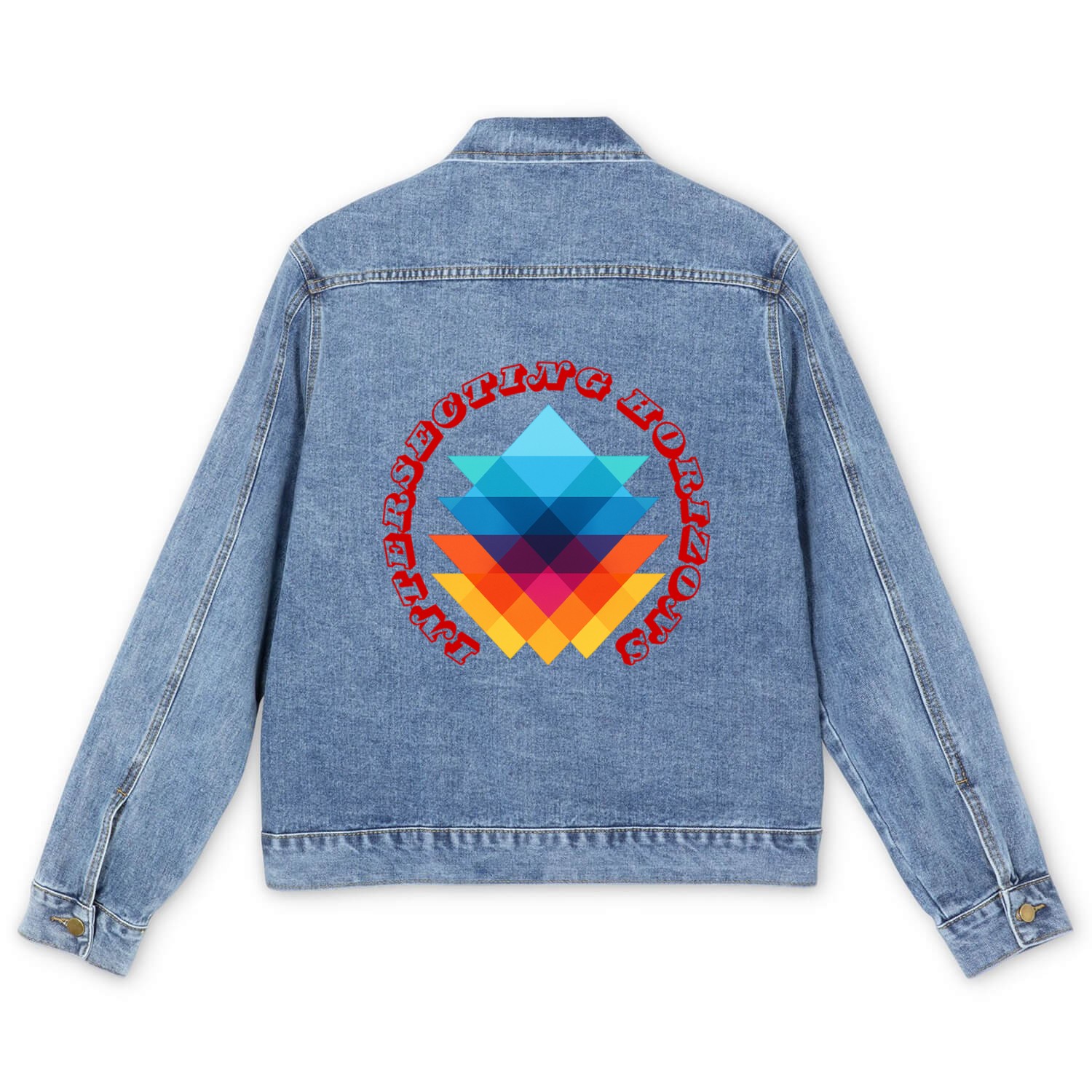 Intersecting Horizons - Colorful Geometric Men's Denim Jackets
