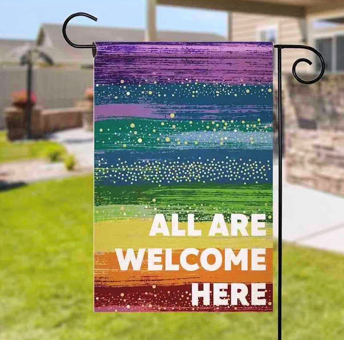 Pride Garden Flag "All Are Welcome Here"