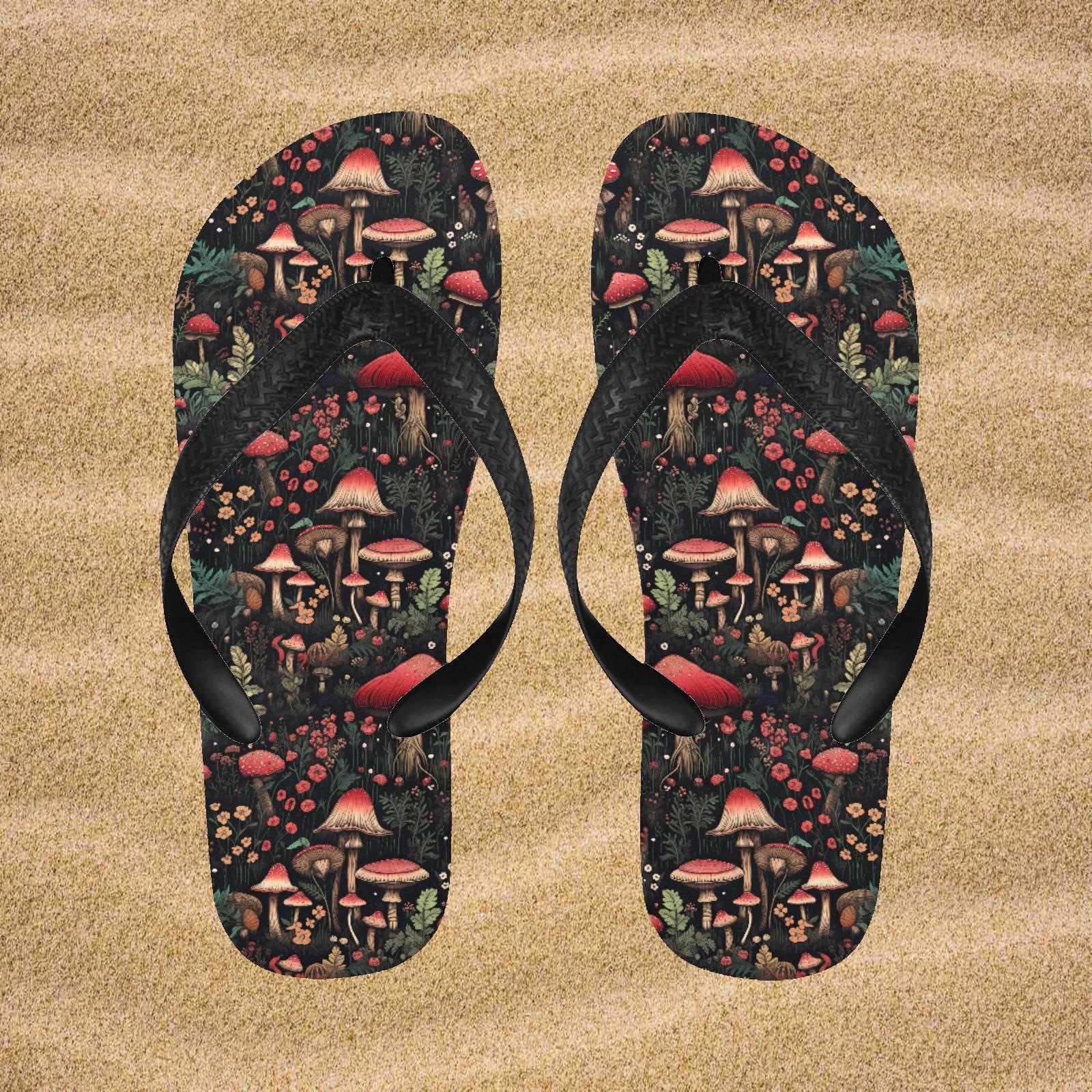 Mushroom Forest flip flops, Toadstool Flipflops, Gothic Thongs, Alternative Gift, Mushroom Flip Flop