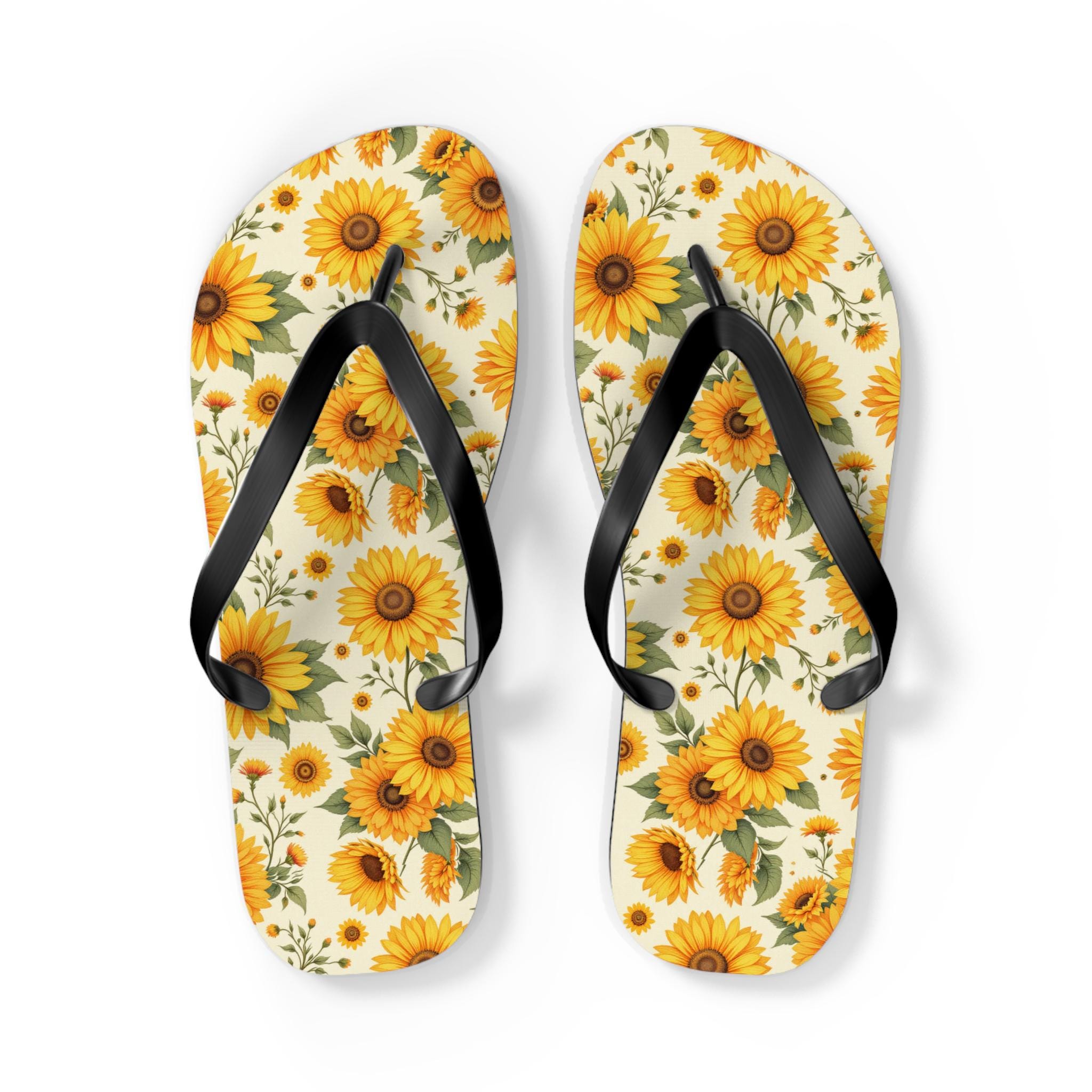 Sunflower Flip Flops - Summer Vibe, Beachwear, Poolside, Vacation Essentials, Gift for Her, Floral Footwear