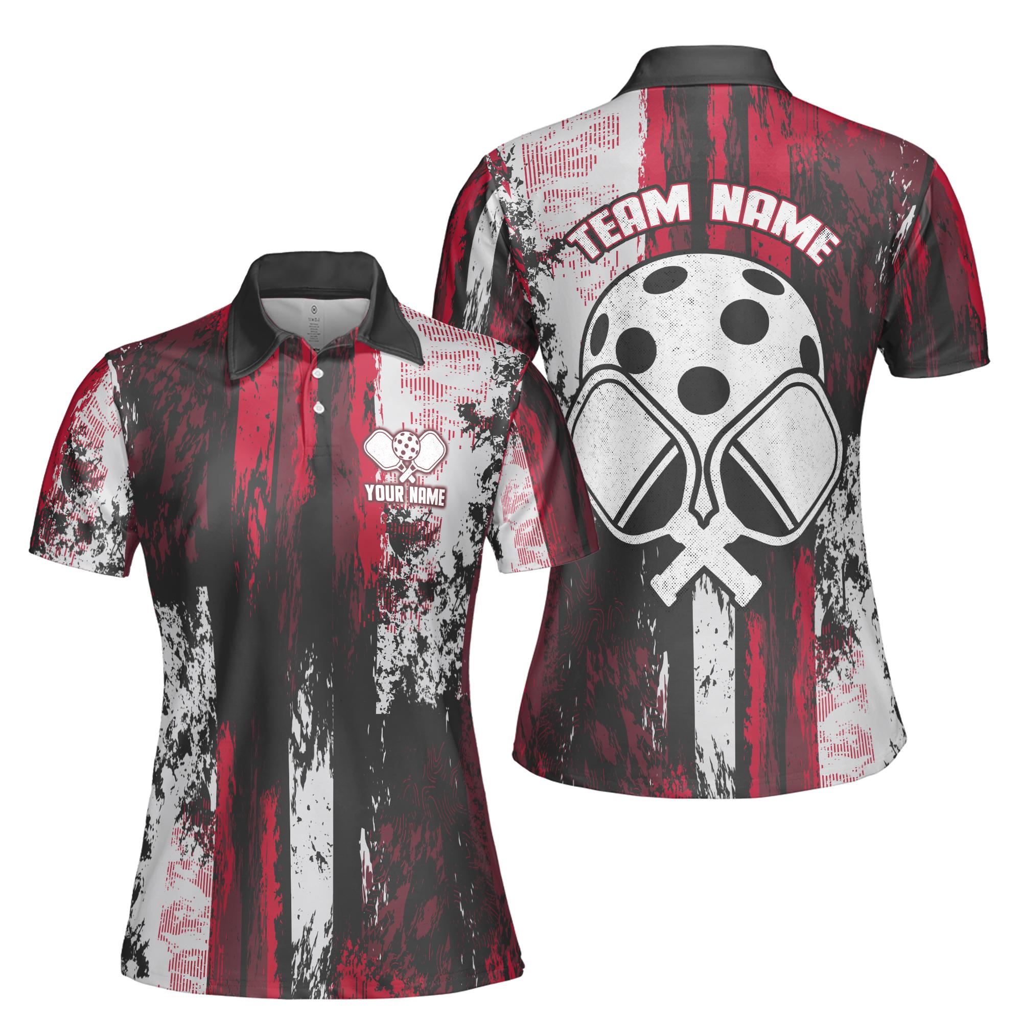 Custom Name Team Name Grunge Art Pickleball Player Women's Polo Shirt