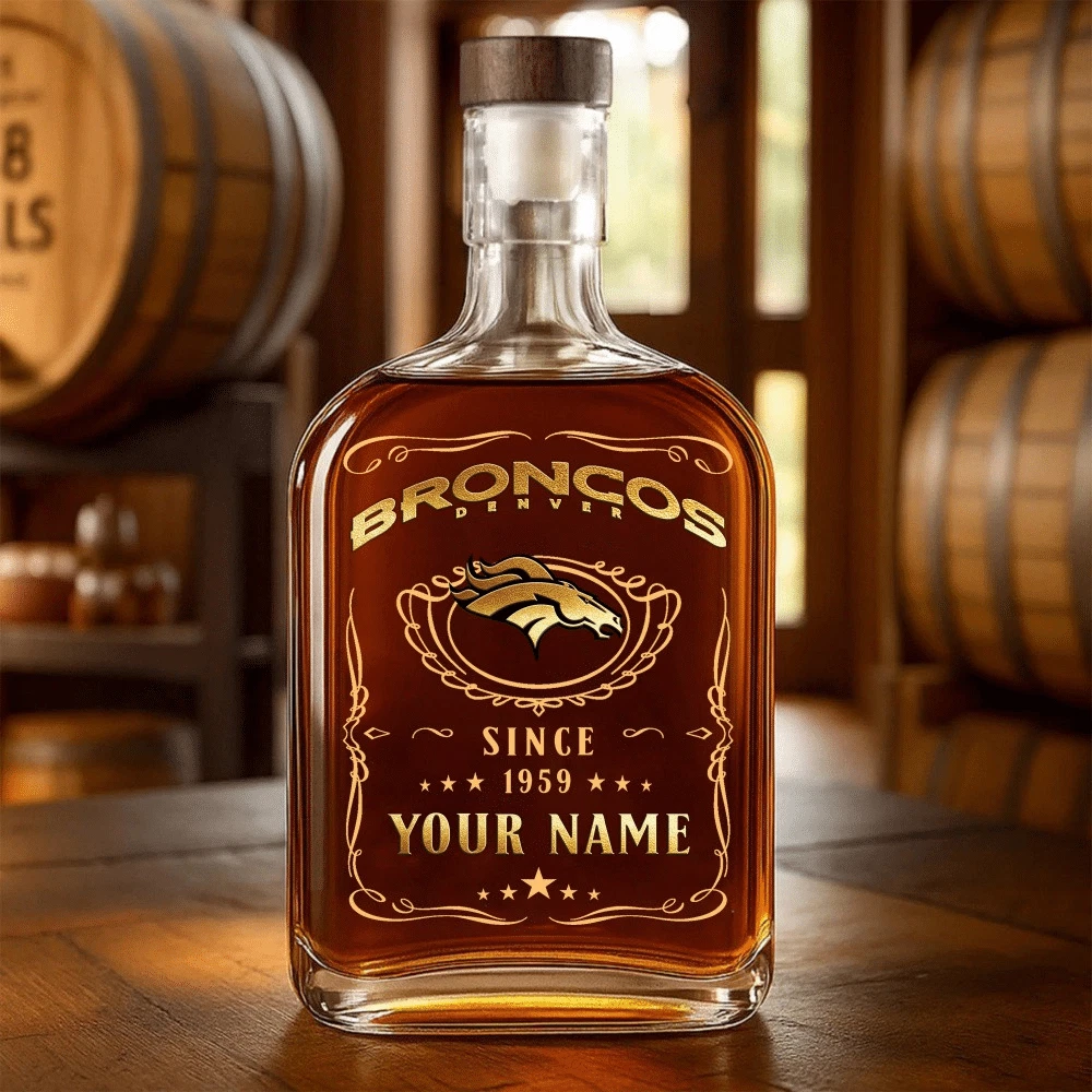 Personalized Denver Football Broncoss Team Whiskey Decanter Whiskey Bottle