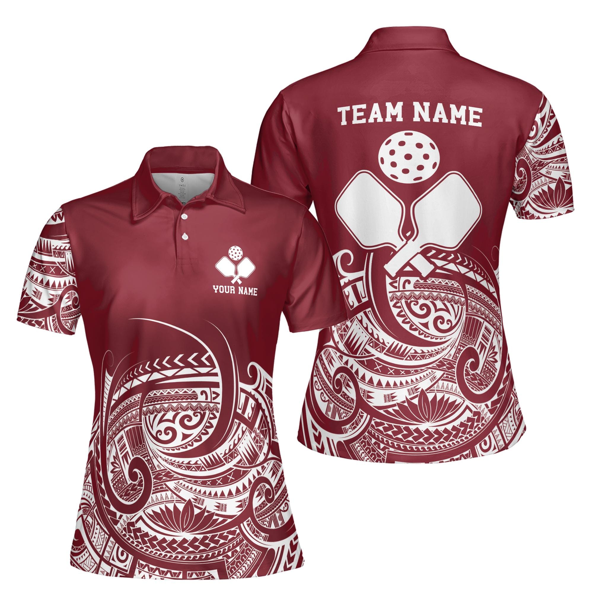 Personalized Name Red Viking Tribal Pickleball Women's Polo Shirt