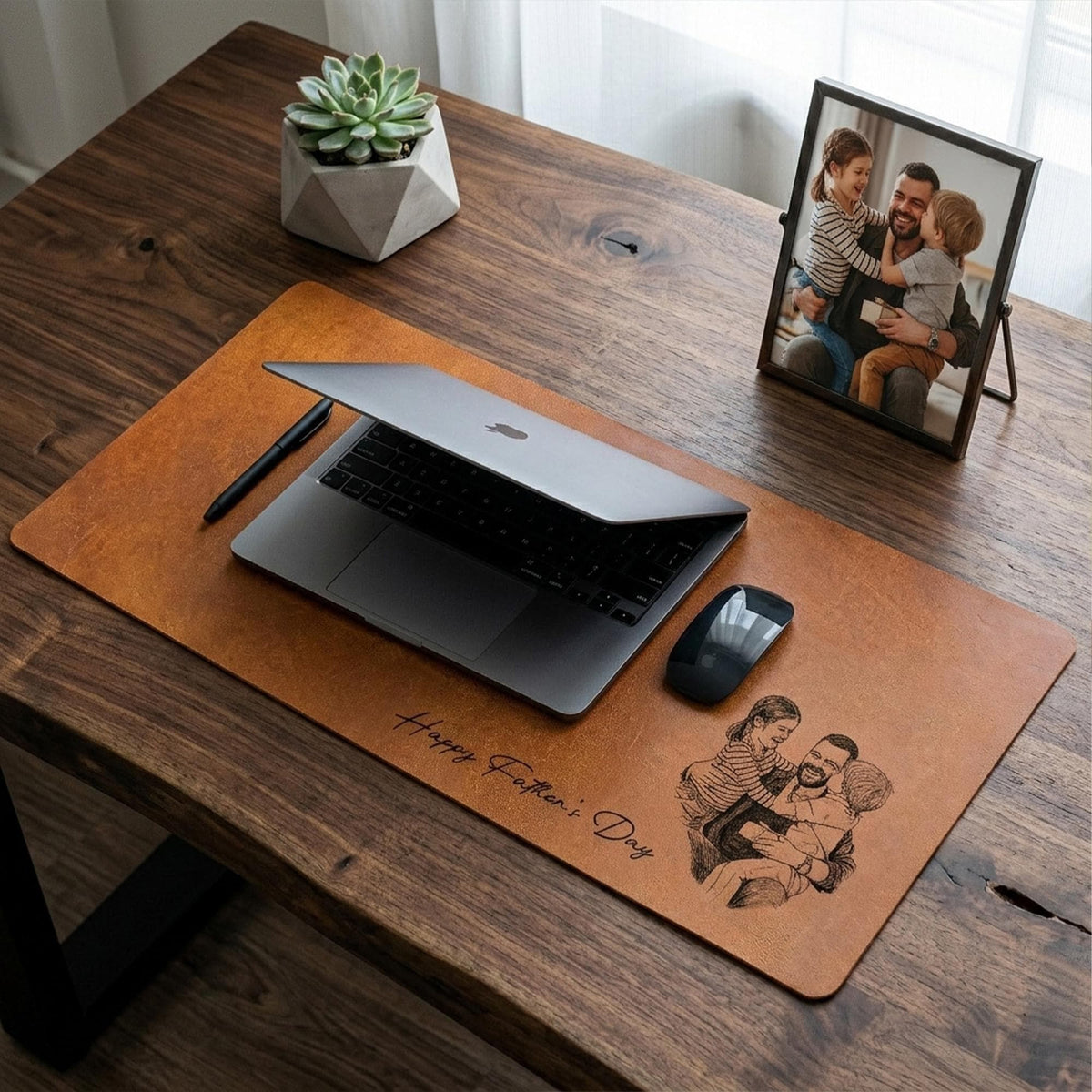 Custom Photo Sketch Line Art Dad We Love You Desk Mat - Father's Day Gift For Husband, Daddy