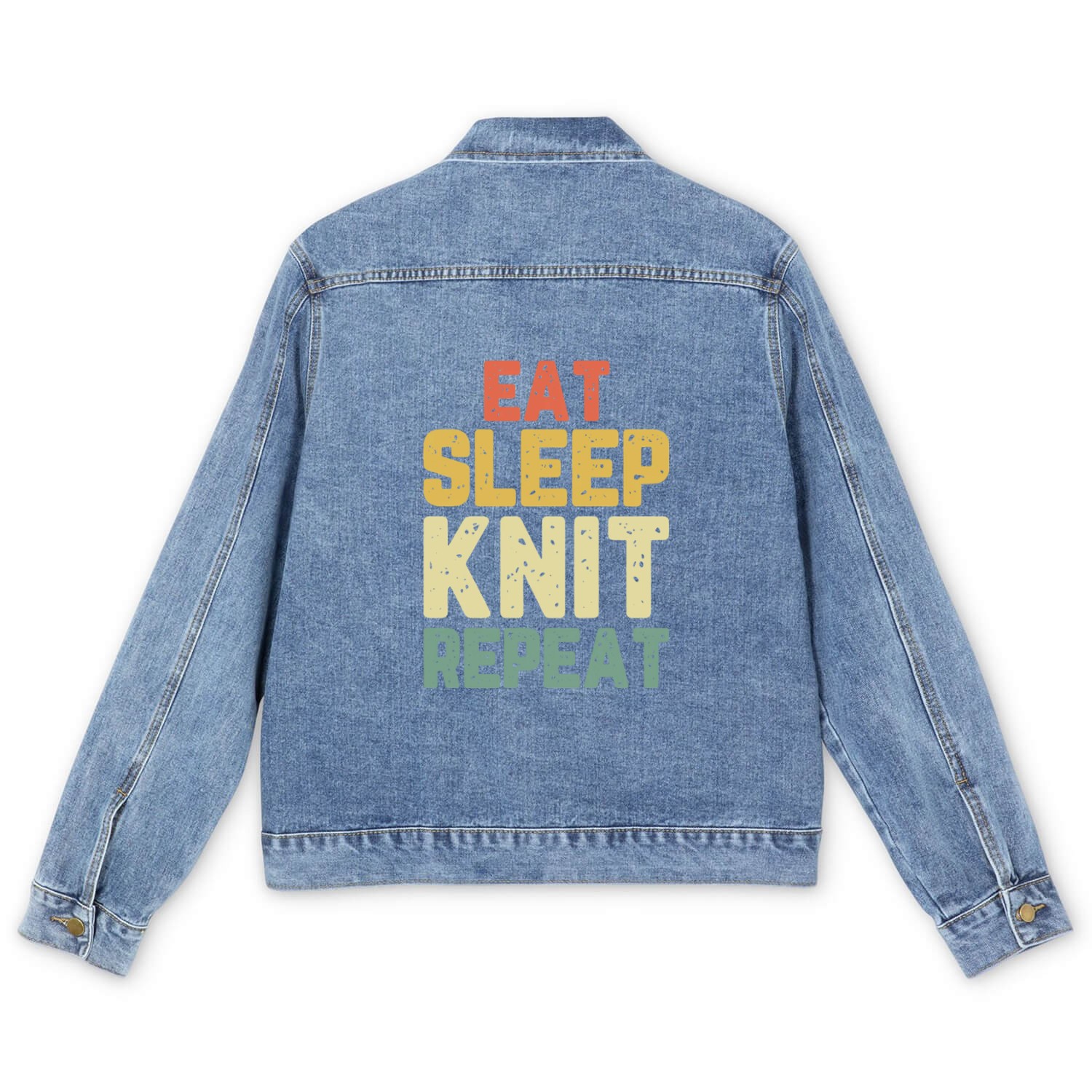 Eat Sleep Knit Repeat Knitting Knitter Lover Gift Men's Denim Jackets