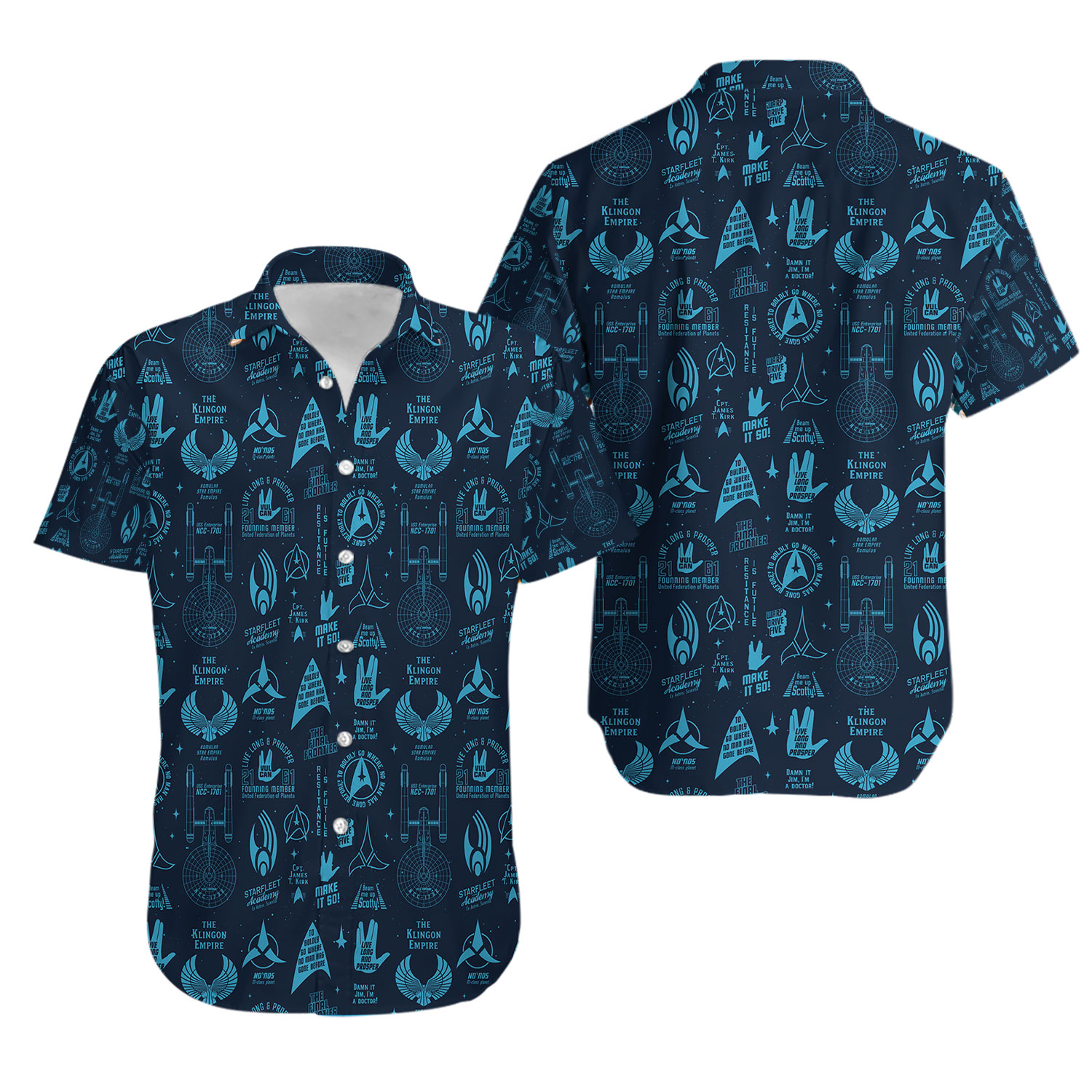 Trekkie Star Trekk Pattern Hawaiian Shirt Button Down Unisex Adults S-5XL