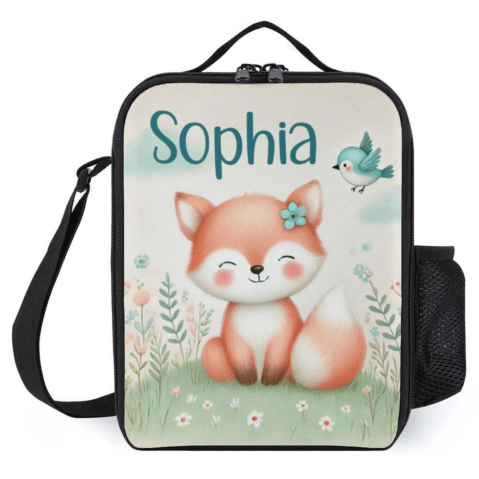 Personalized Fox Wildflowers Lunch Bag for School Camp Boys & Girls