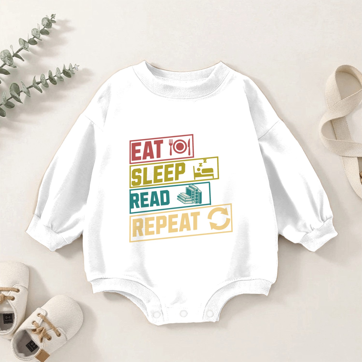 Eat sleep read repeat hobby Baby Romper Sweatshirts