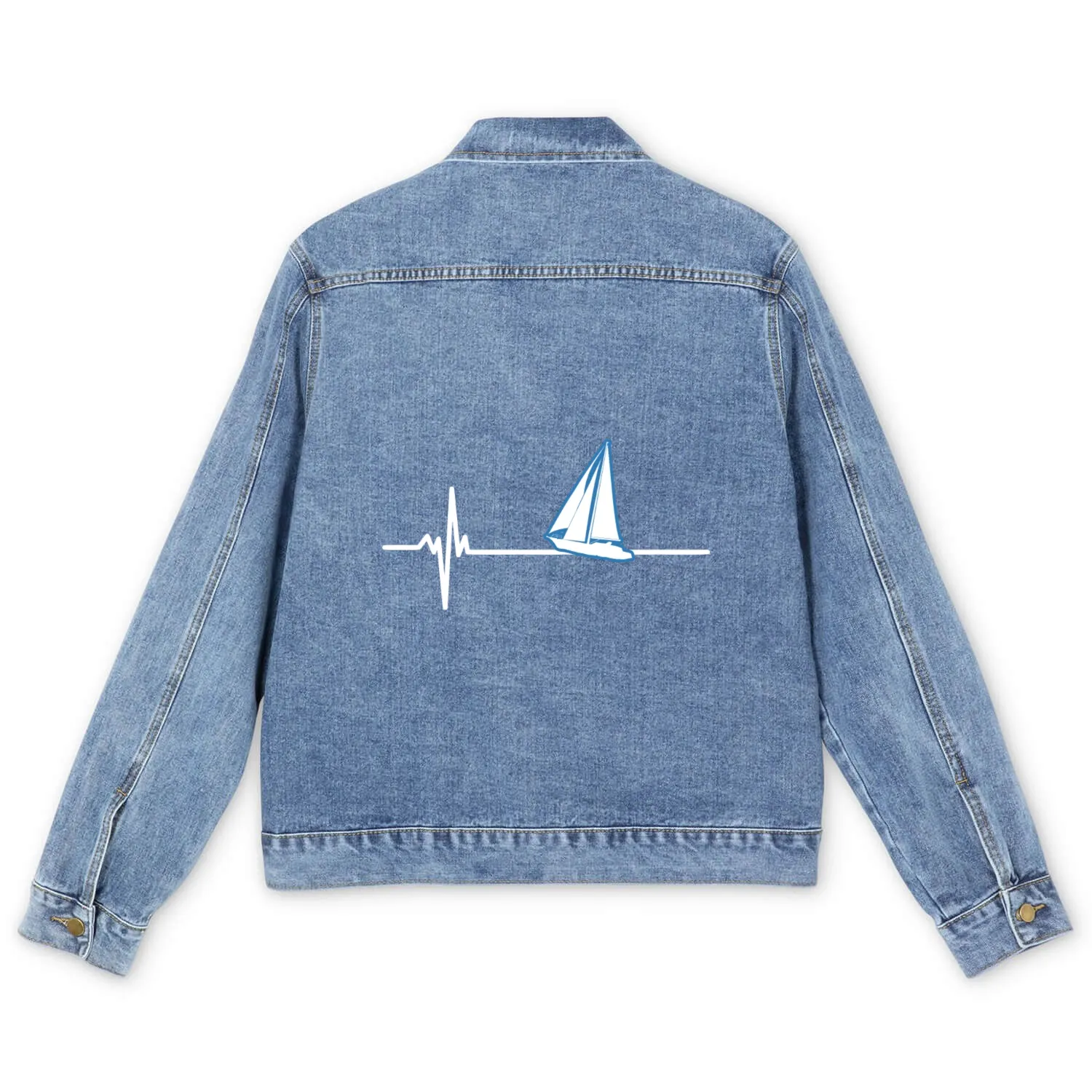 Sailing Heartbeat Sailor Gift Captain Sailboat Men's Denim Jackets