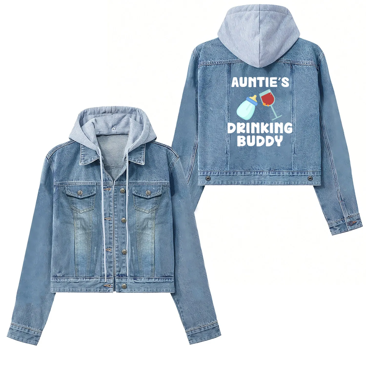 Auntie's Drinking Buddy Baby Humor Women's Denim Jackets
