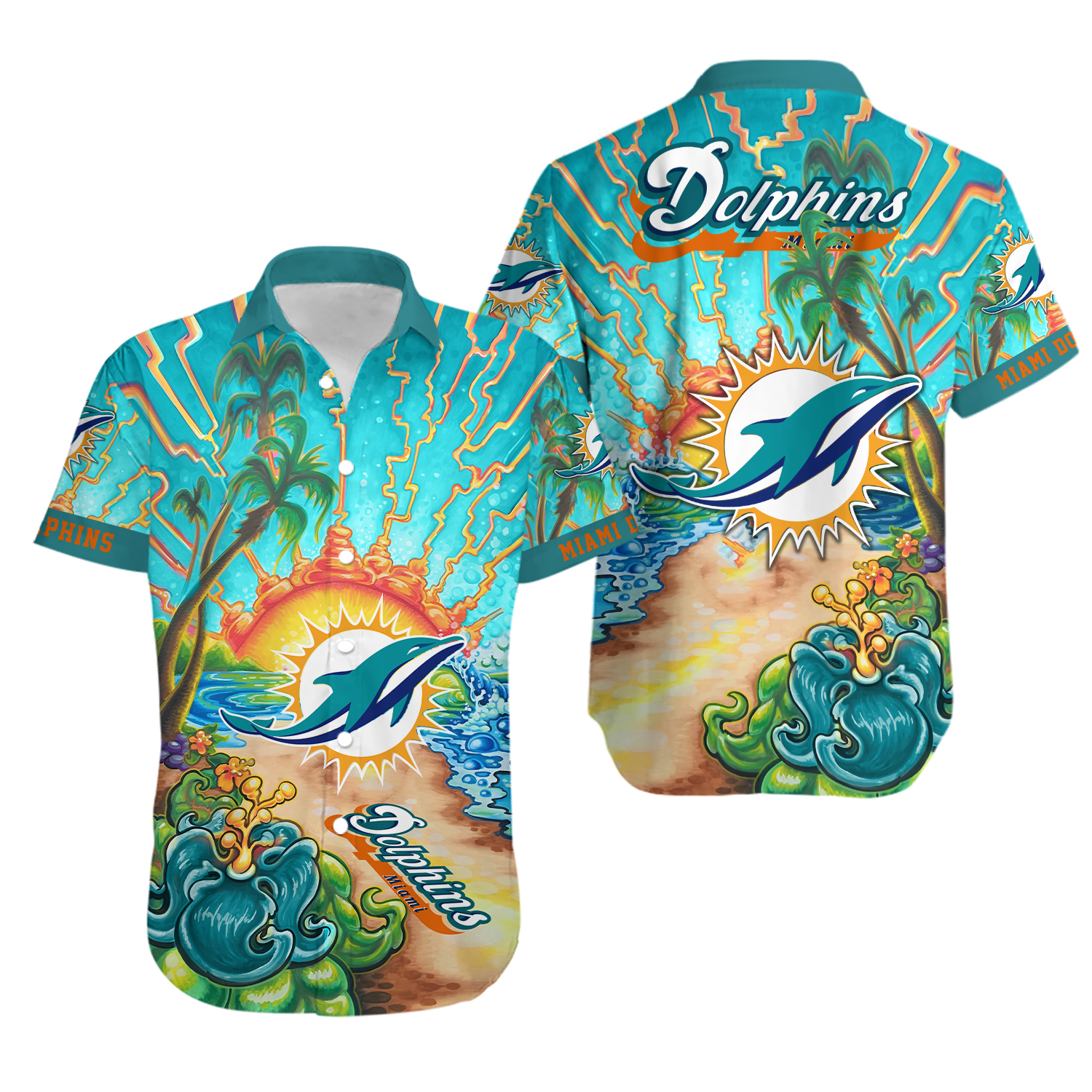 Miami Football Team Dolphinss Hawaiian Shirt Button Down Unisex Adults