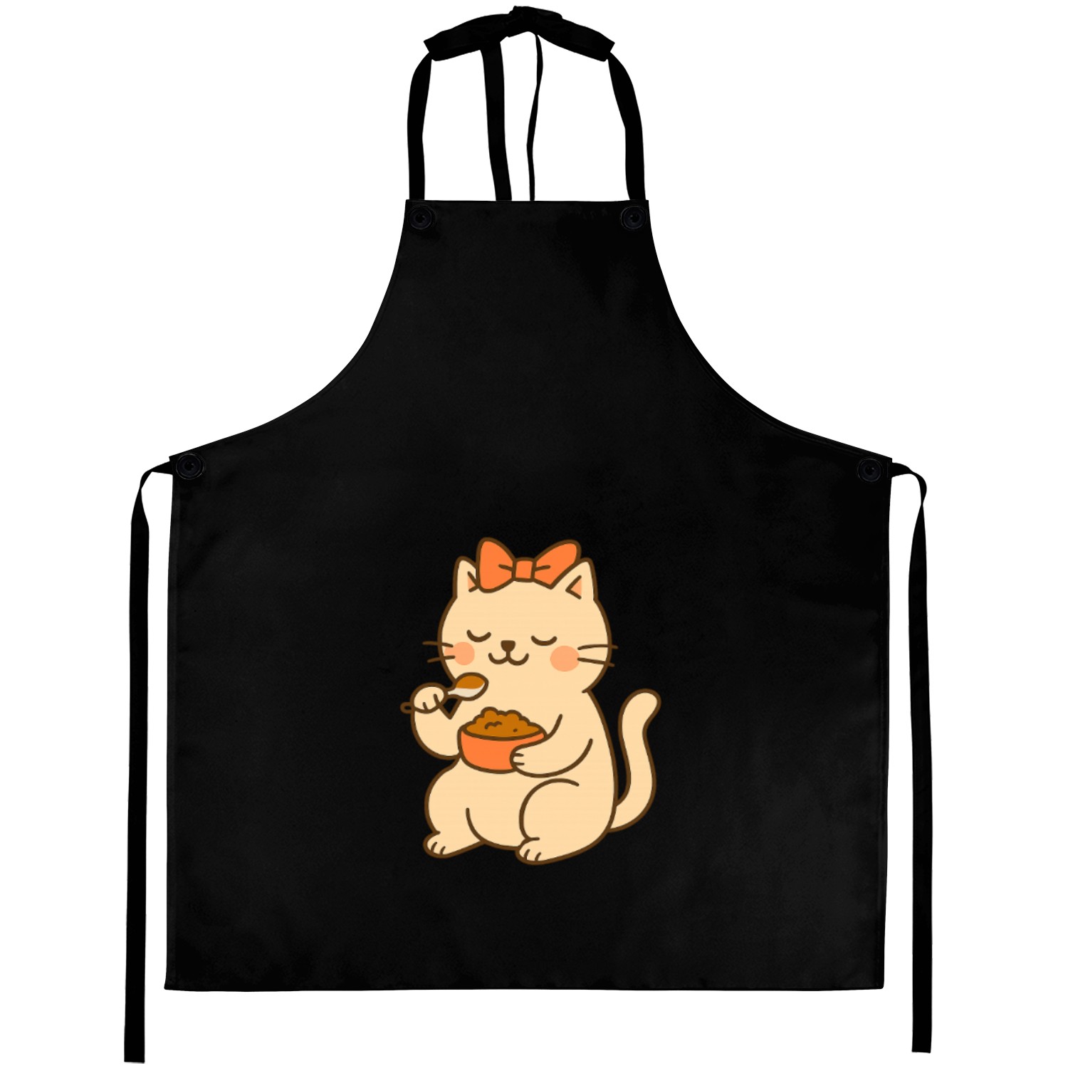 Cute Cat with Bow Eating SoupCute Kawaii Cat Eatin Aprons