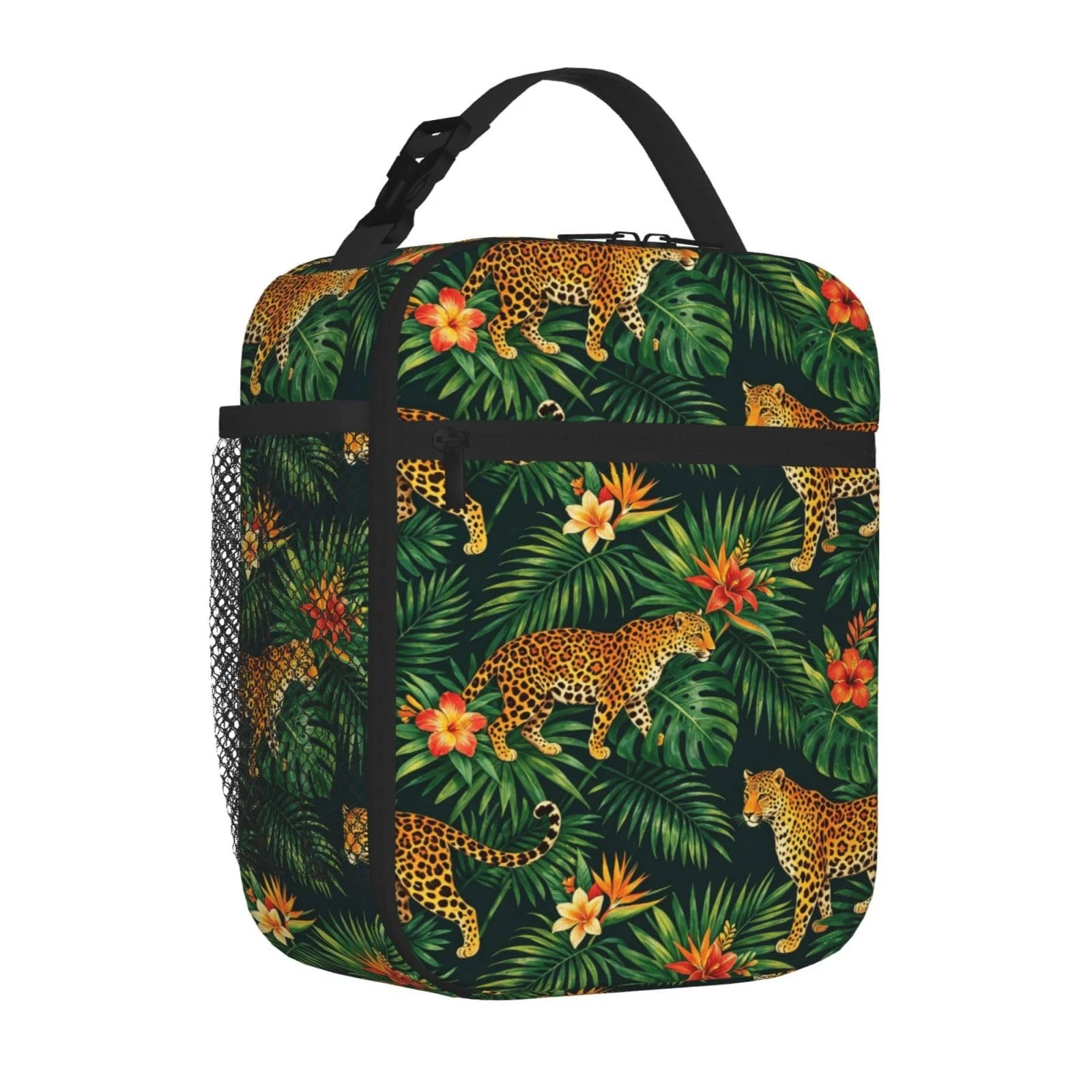 Tropical Cheetah Print Kids Lunch Bag for Boys and Girls