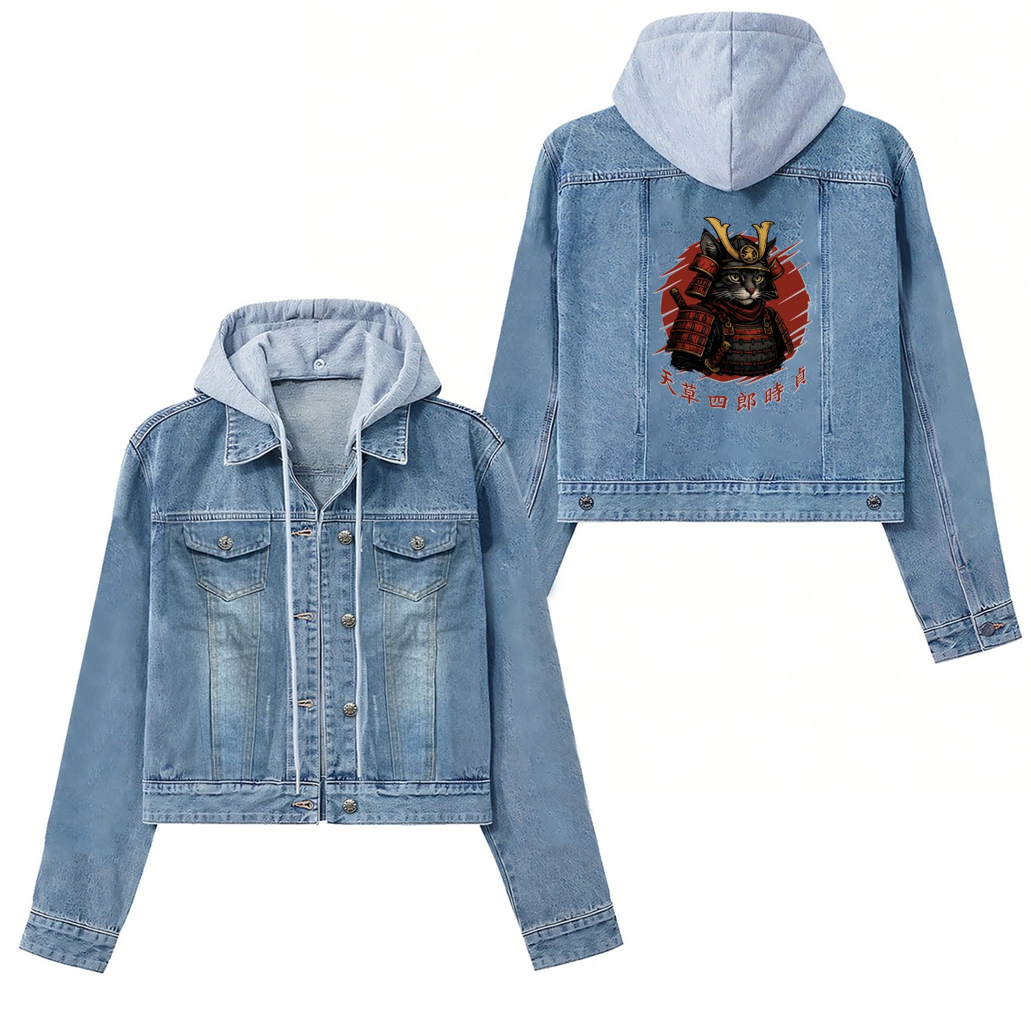 Samurai Cat Warrior – Japanese Red Sun Armor Art Women's Denim Jackets