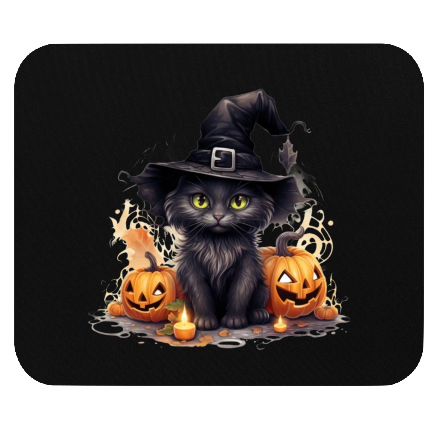Cat Sticker, Black Cat Witch, Halloween, Mouse Pads