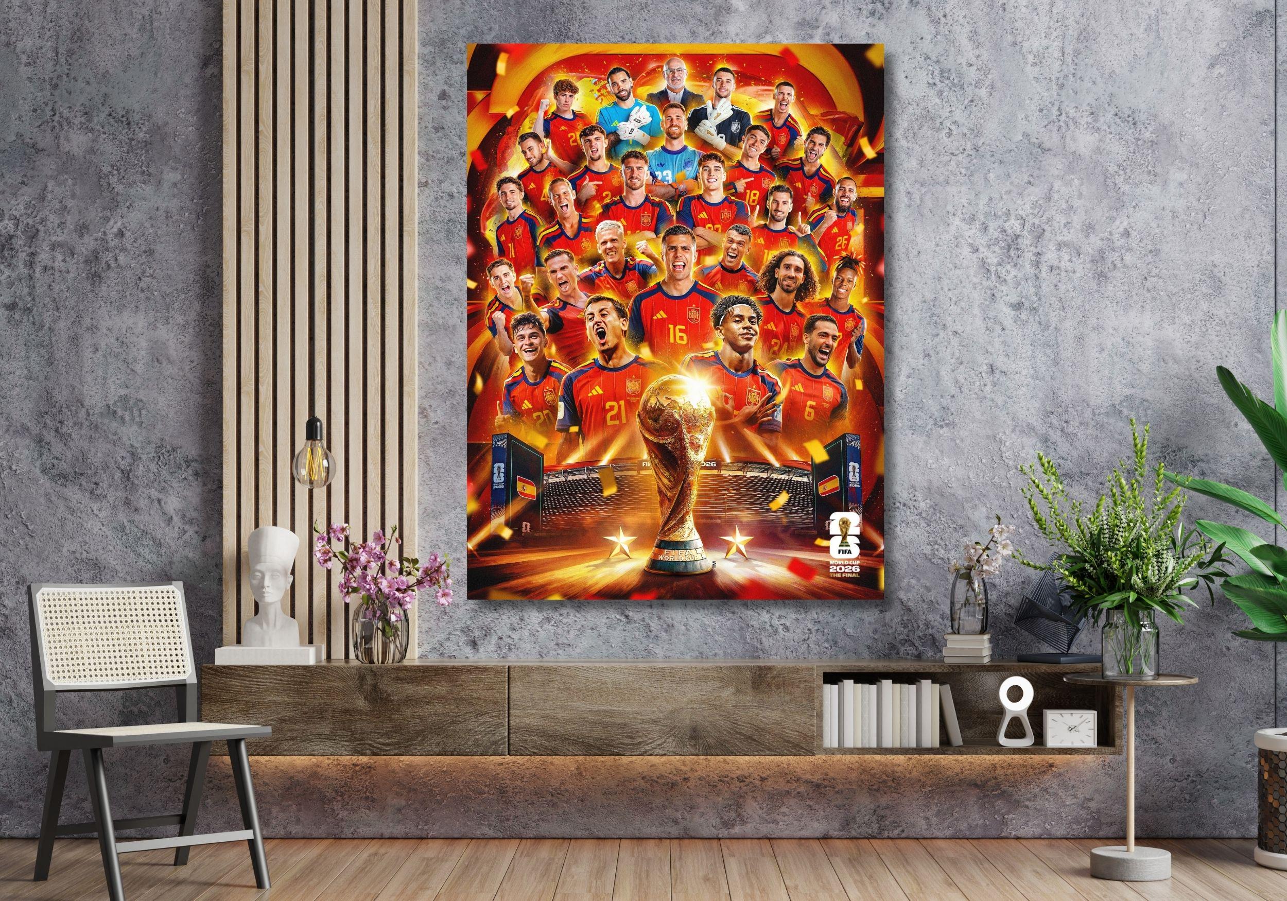 Spain 2026 World Cup Champions Framed Canvas Wall Art, Espana World Cup Print Canvas Poster, Ready to Hang Home Decor