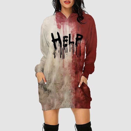 Horror Halloween Hoodie Dress Long Sleeve, Halloween Cosplay Costume, Gift For Women
