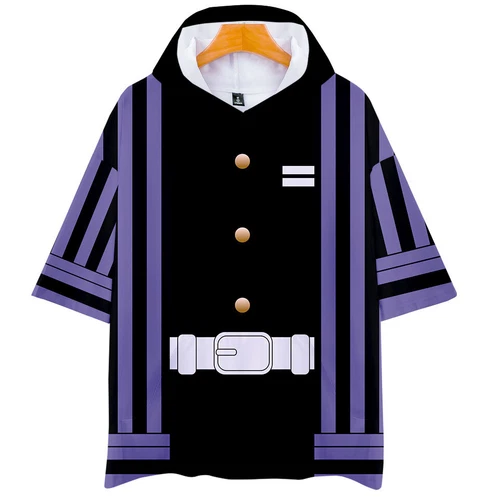 demon Kimetsu no Yaiba Kamado Tanjirou neko Short Sleeve Hoodie Shirt