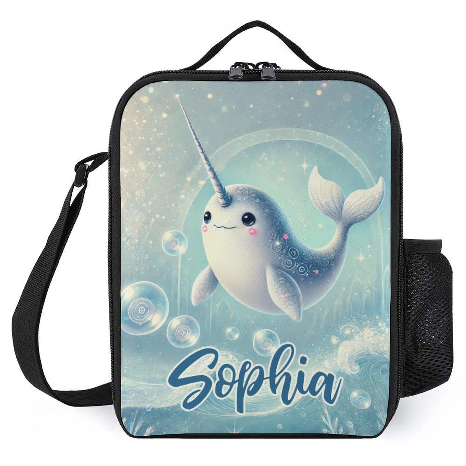 Personalized Narwhal Under Sea Ocean Lunch Bag for School Camp Boys & Girls