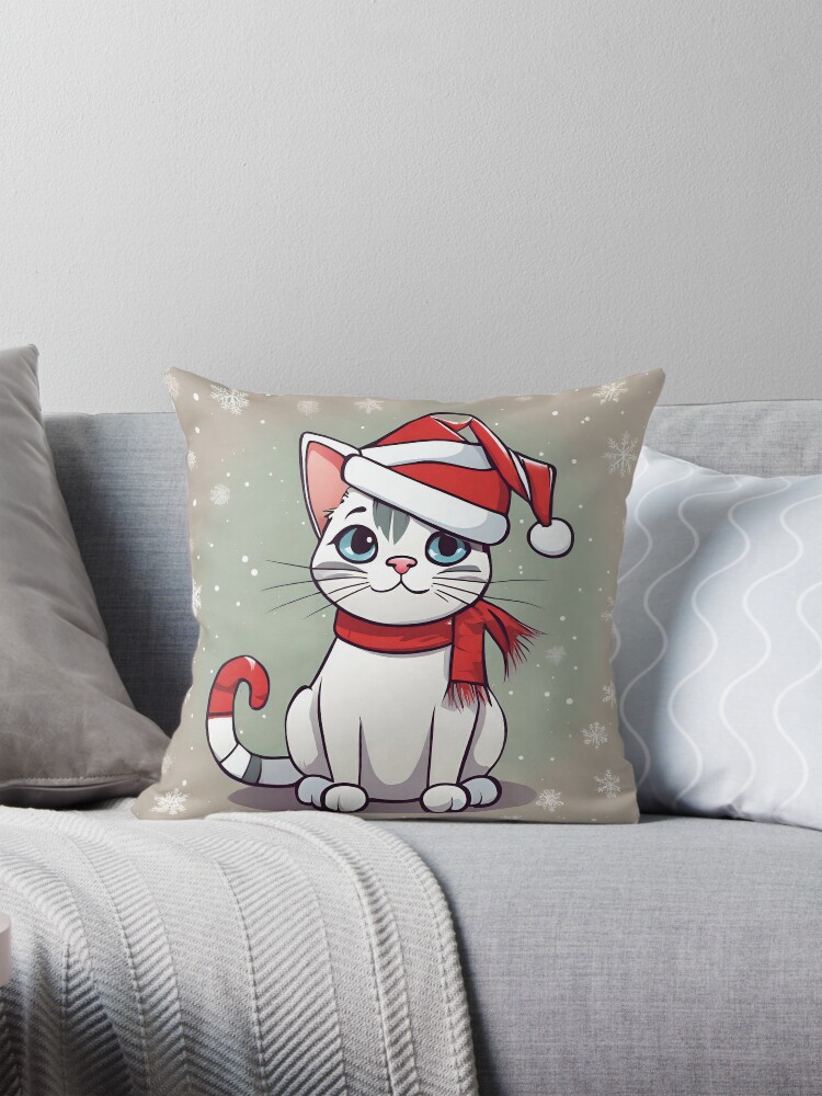 cat in chrismas digital paper Pillow