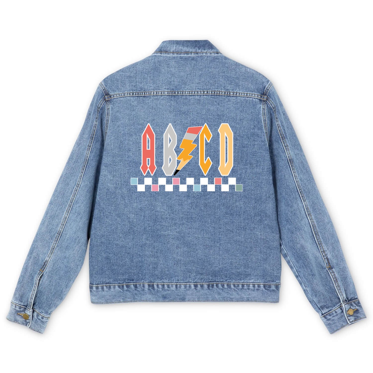 Abcd Teacher Men's Denim Jackets, Teacher Appreciation Gift, Kin