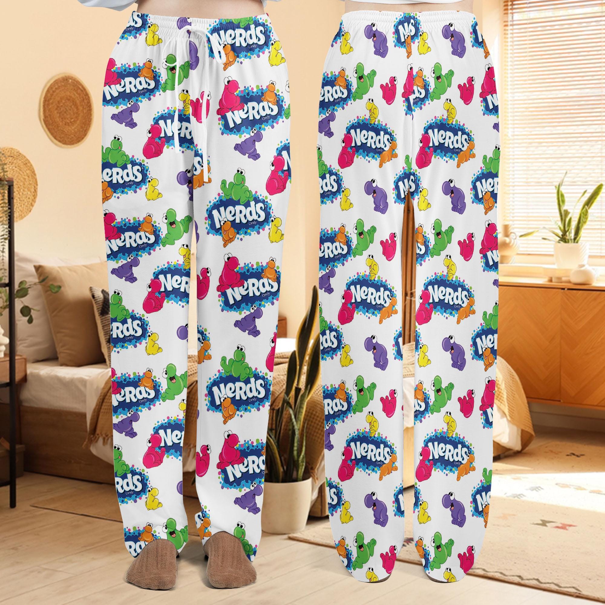 Candy Group Halloween Pajama Pants, Matching Nerds Candy Costume Party PJs for Women and Family
