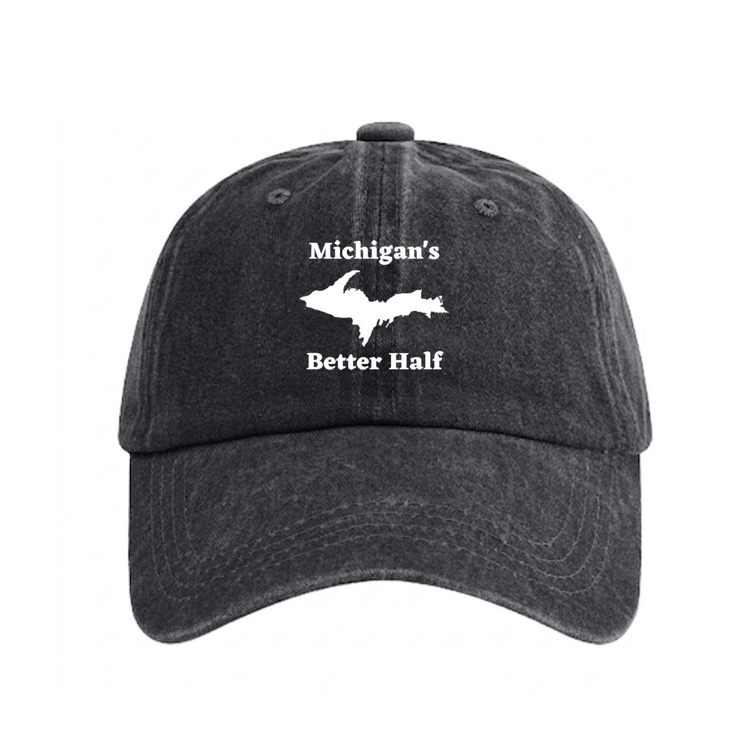 Michigan's Better Half, Upper Peninsula 906 Yooper Washed Denim Baseball Caps