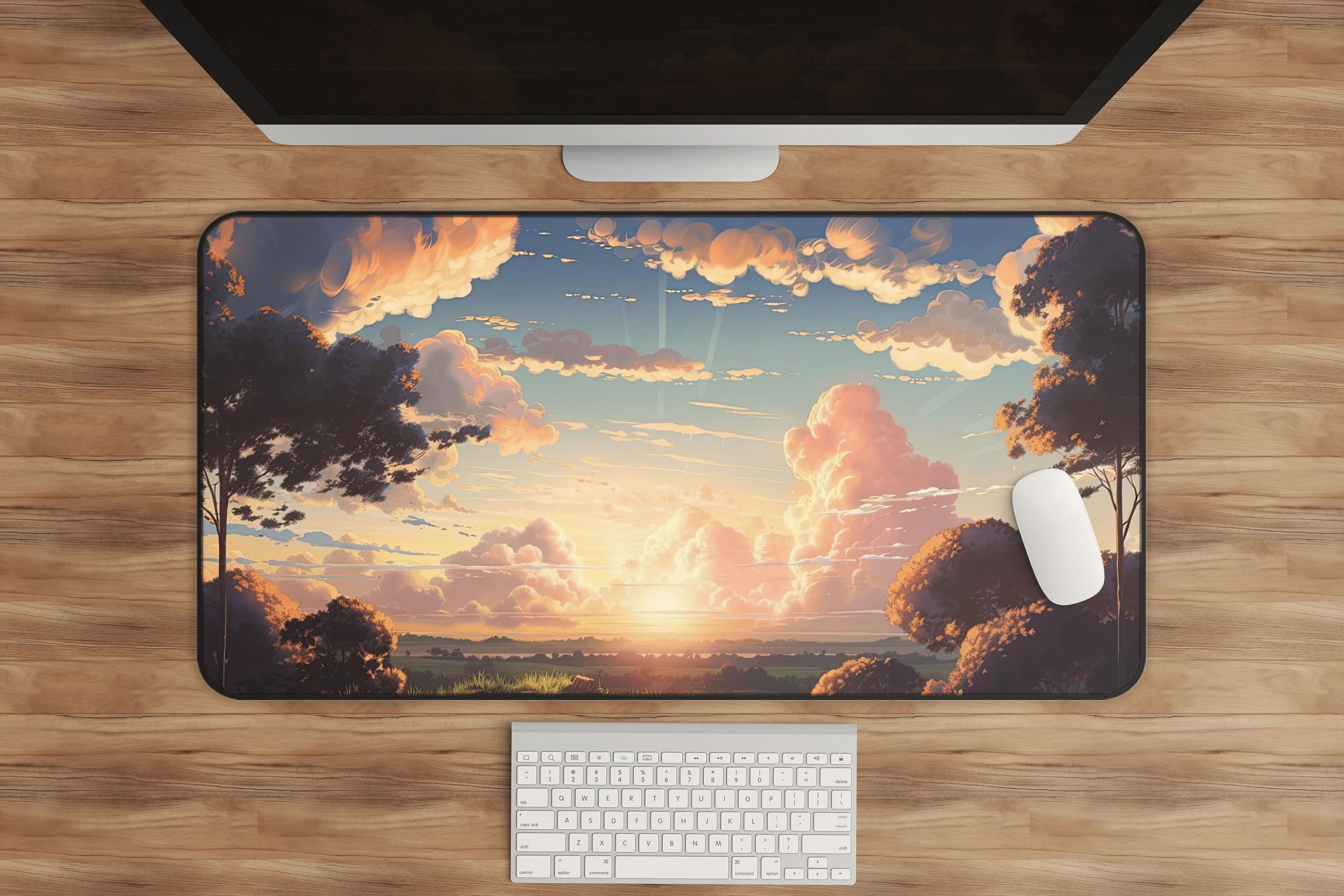 Anime Sunset Desk Mat Kawaii Lofi Extended Mousepad