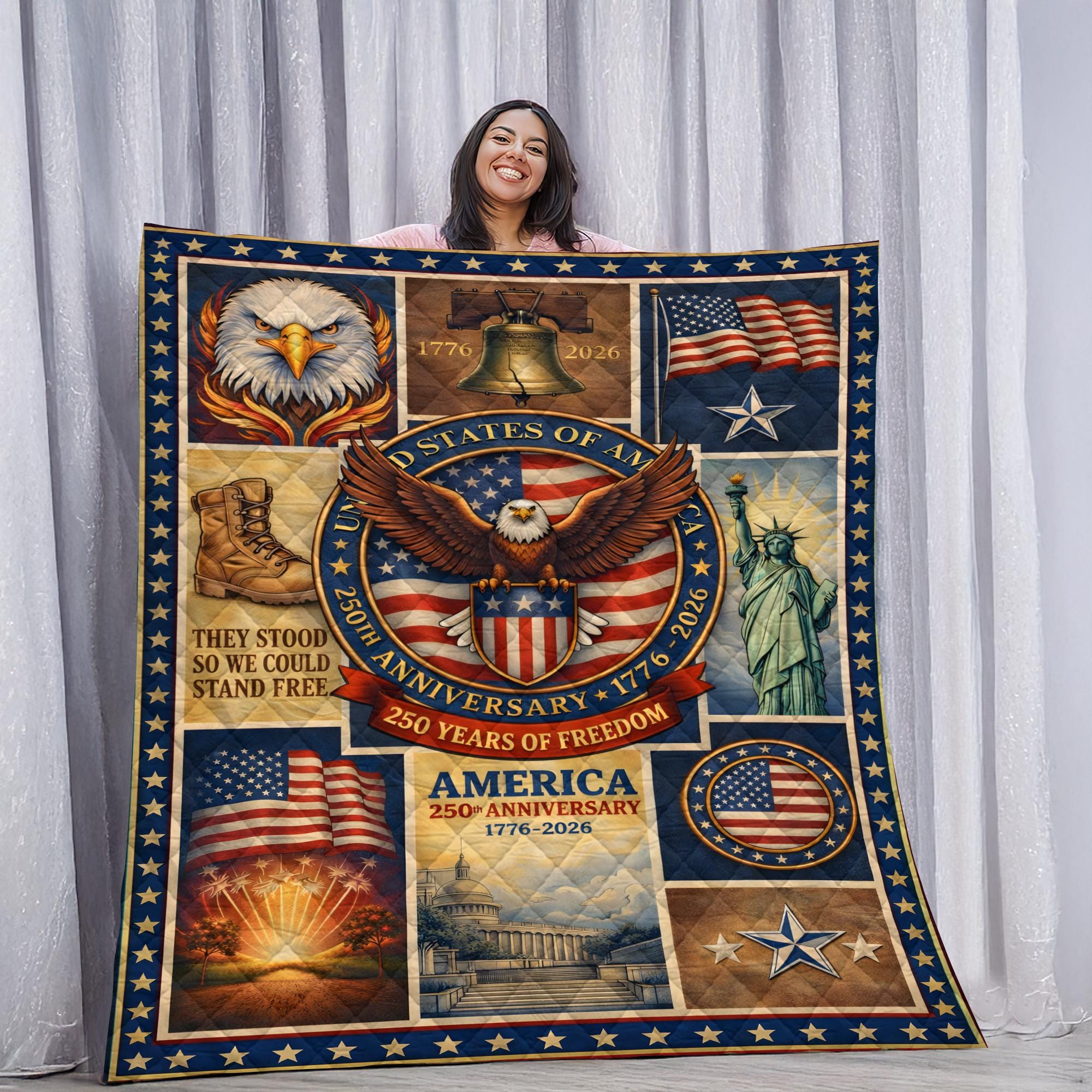 USA 250th Anniversary Quilt, Patriotic Eagle Blanket 17762026 Decor