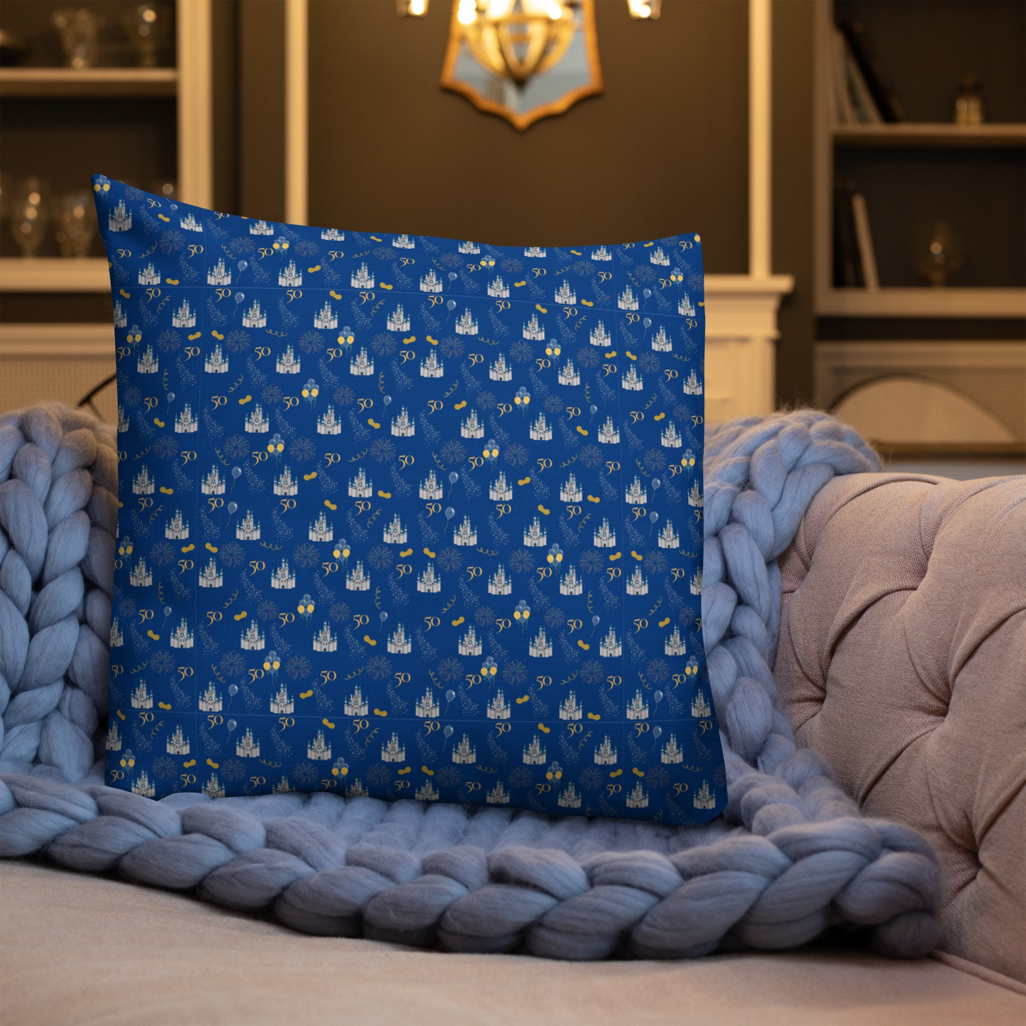 Navy Blue 50th Anniversary Throw Pillows Magical Castle Home Decor