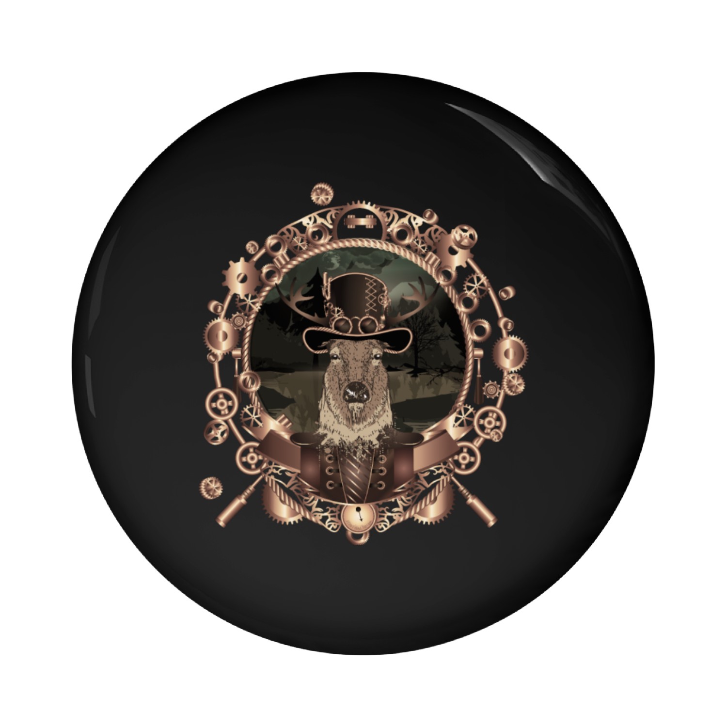 Steampunk deer portrait in antique frame Pin Buttons