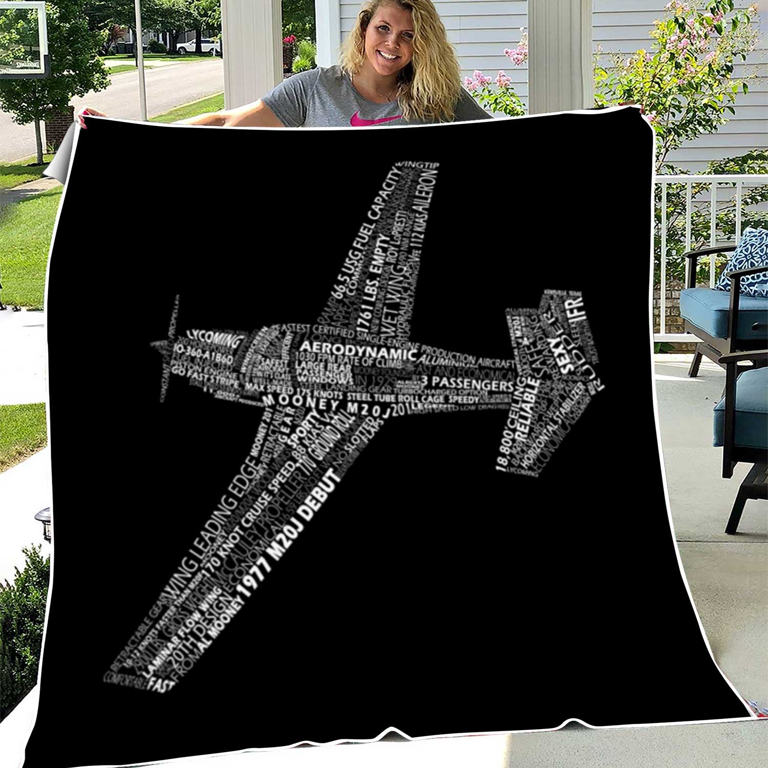 Mooney M20 Airplane Typography Pilot Design Fleece Blankets