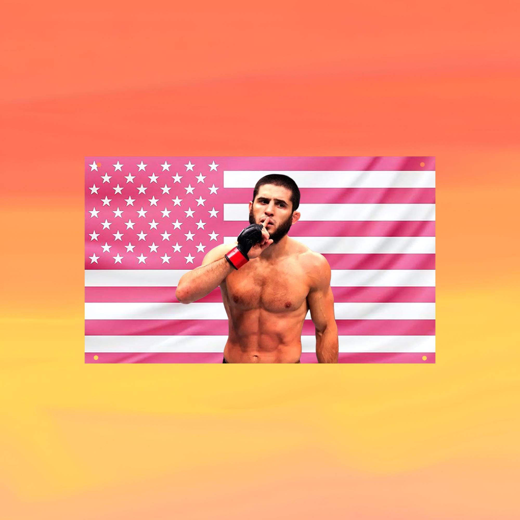 Islam Makhachev Pink US Wall Tapestry Flag, MMA Fighter Wall Art, Sports Bedroom Decor, Fan Banner