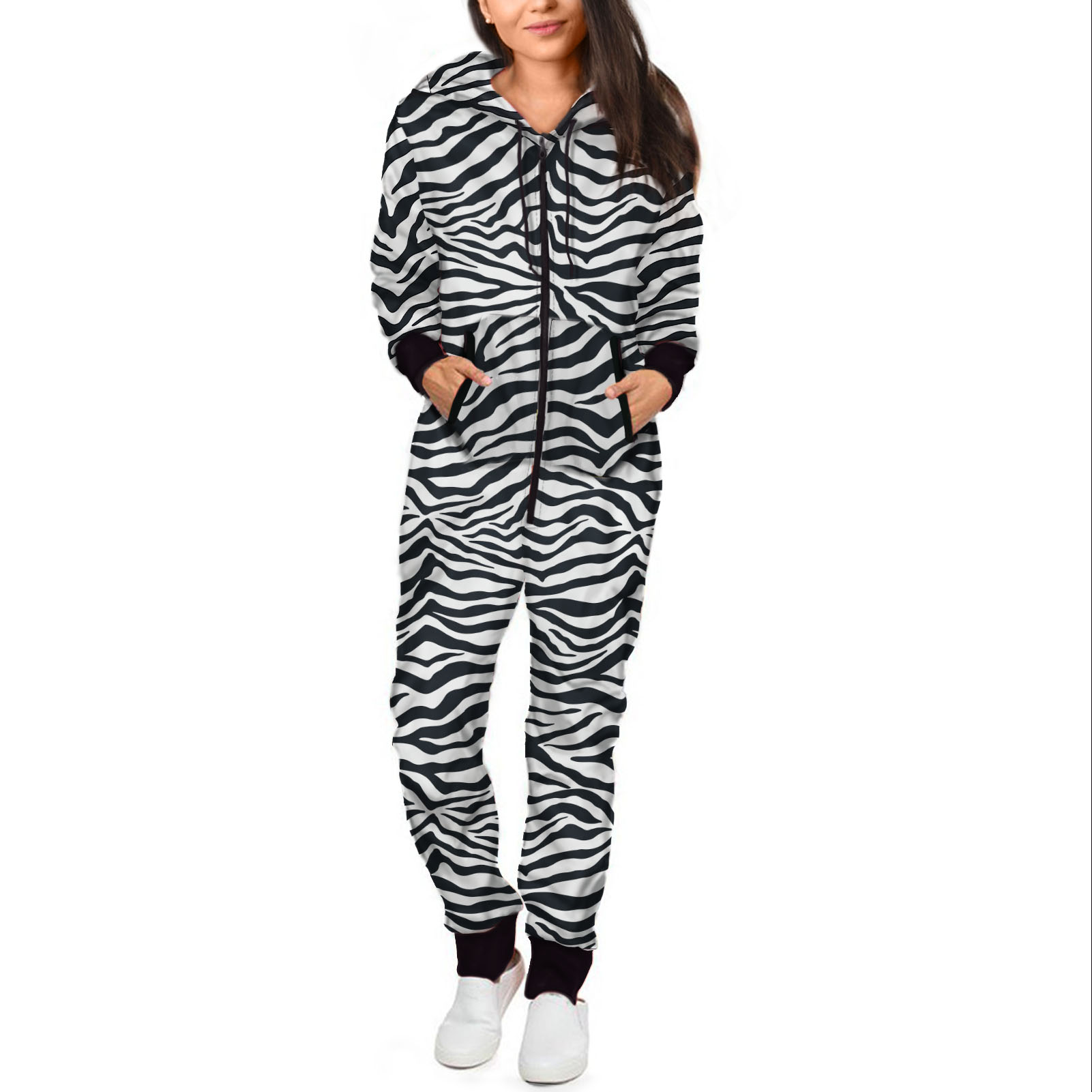 Adult Overall, zebra print Men's Hooded Jumpsuit | Christmas Pajama Outfits | Family Matching Pajamas