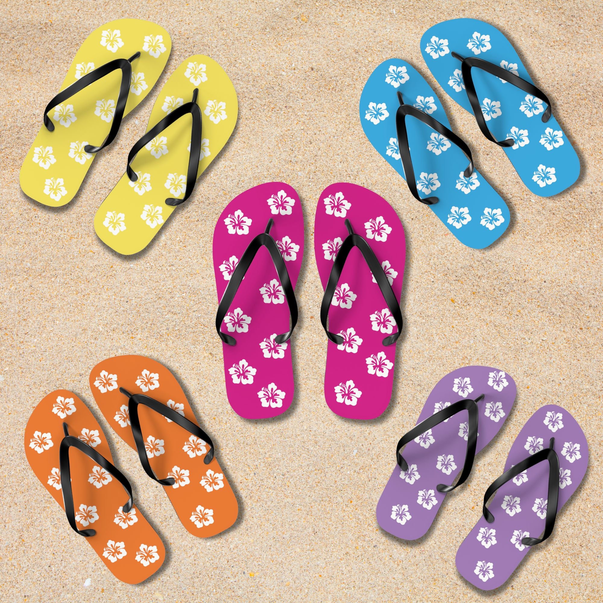 Hibiscus Beach Flip Flops, Summer Casual Footwear, Flip Flops for Women, Pool and Spa Sandals, Tropical Vacation Thongs Gift for Beach Lover