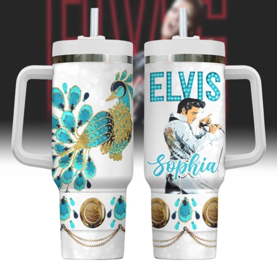 Custom Name Tumbler 40 Oz, Elvis Presley Stainless Tumbler, Elvis The King Drinkware Tumbler, King Of Rock And Roll Coffee Tumbler