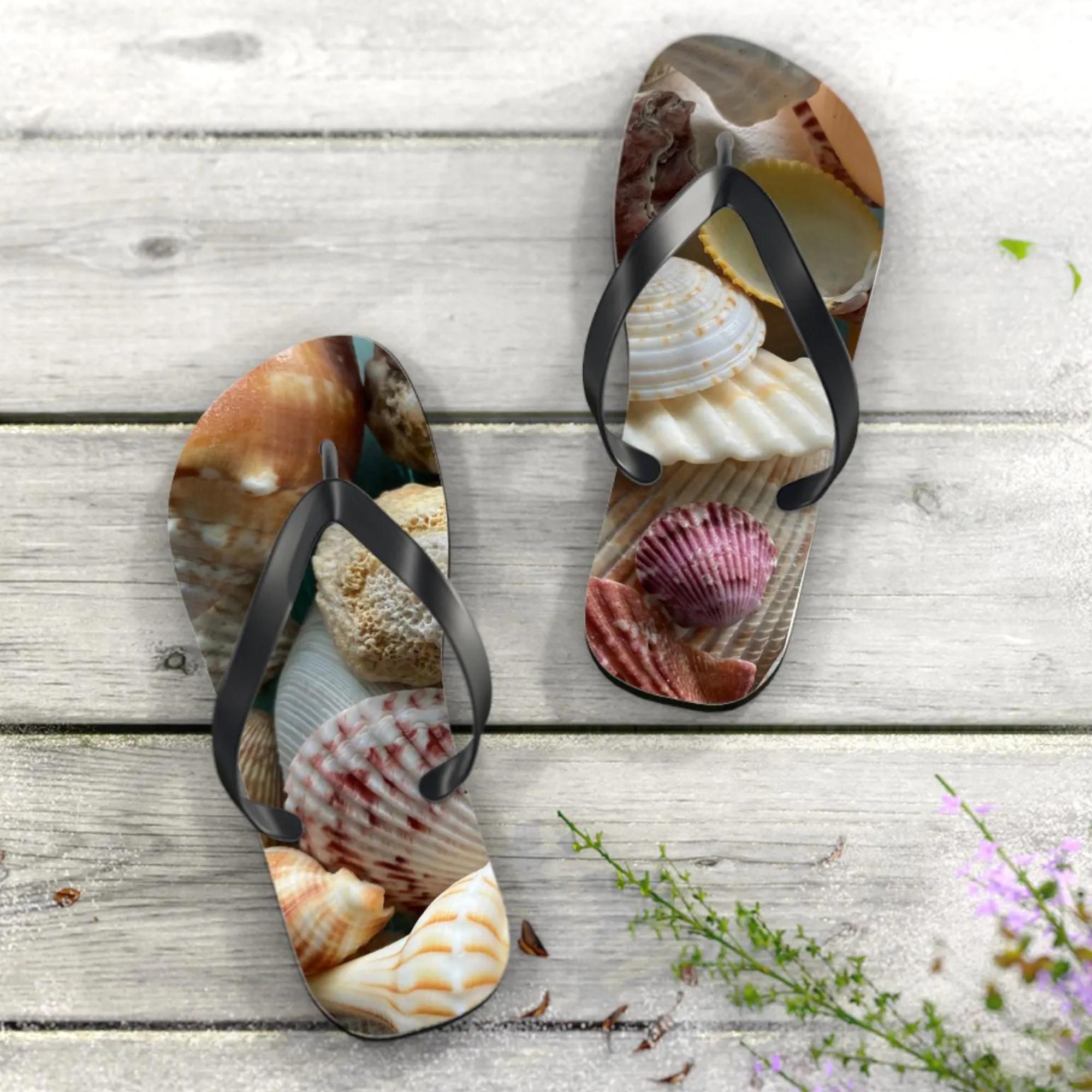 Beach Flip Flop Seashell Beach Sandal Summer Shoe Seashell Design Flip Flop Coastal Vibe Flip Flop Vacation Tropical Getaway Beach Shoes
