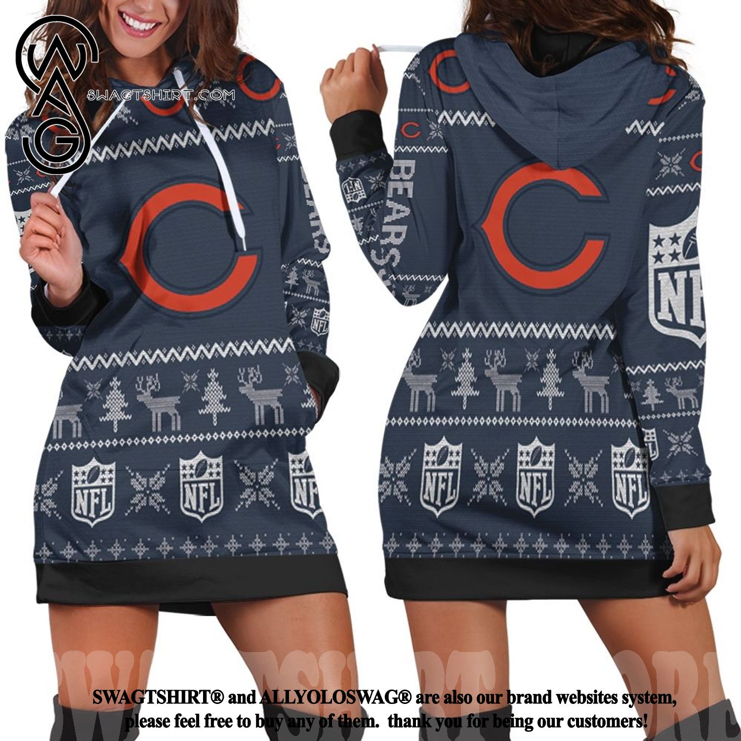 football Chicago Bears Holiday Women Hoodie Dress