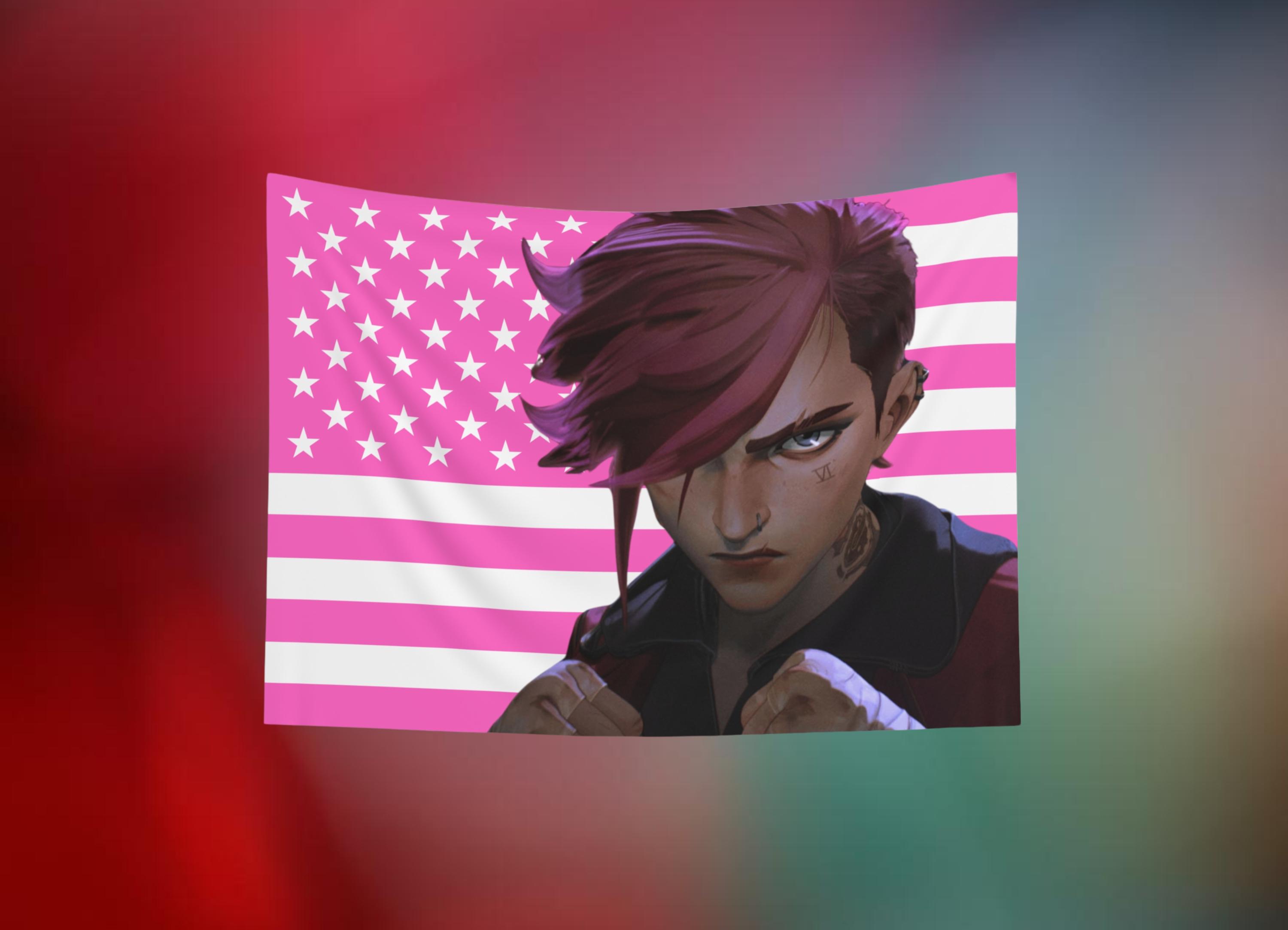 Vi American Flag Tapestry | Gamer Art, Wall Hanging, Gift for Gamer, WLW Tapestry