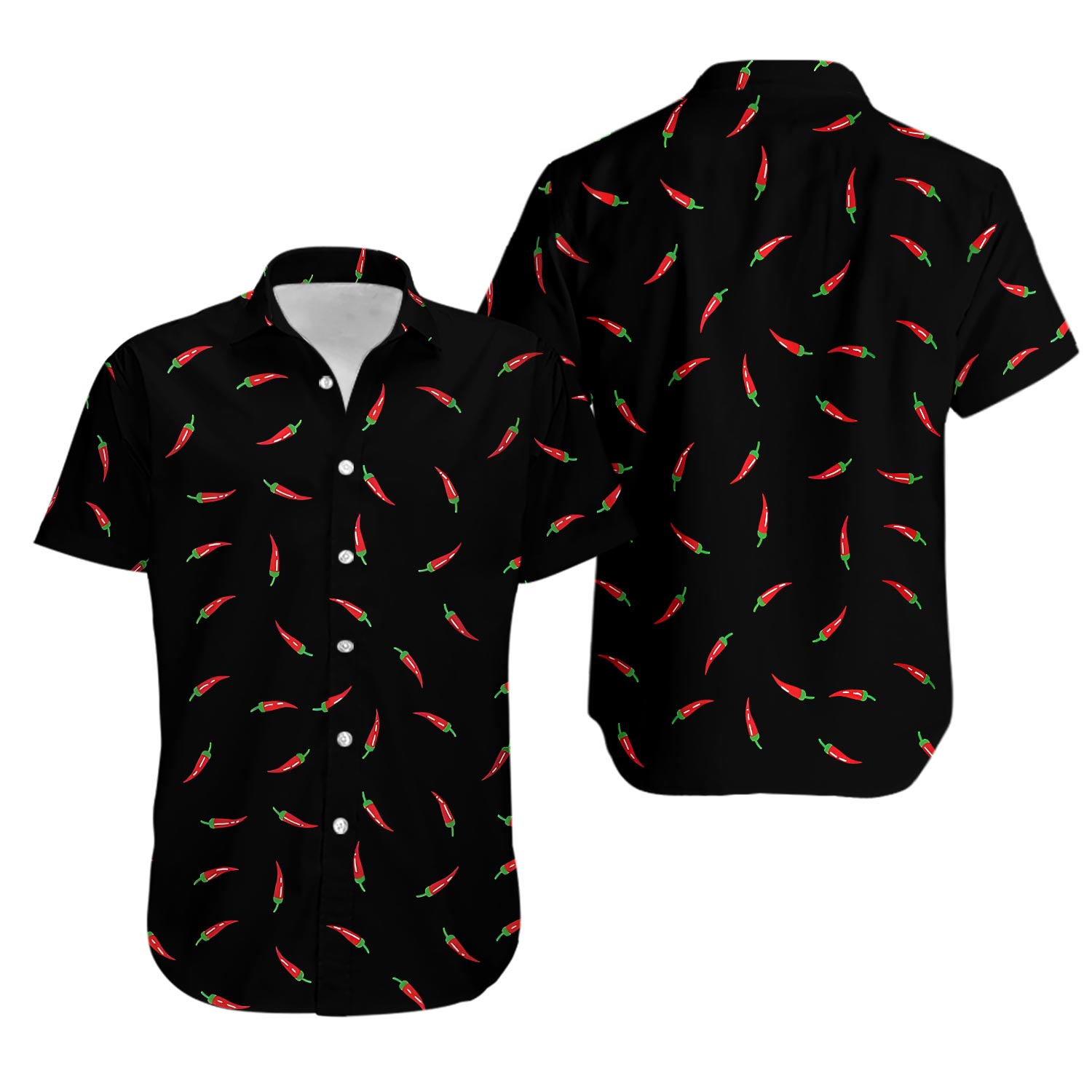 Black Chili Pepper Print Short Sleeve Hawaiian Shirt for Men