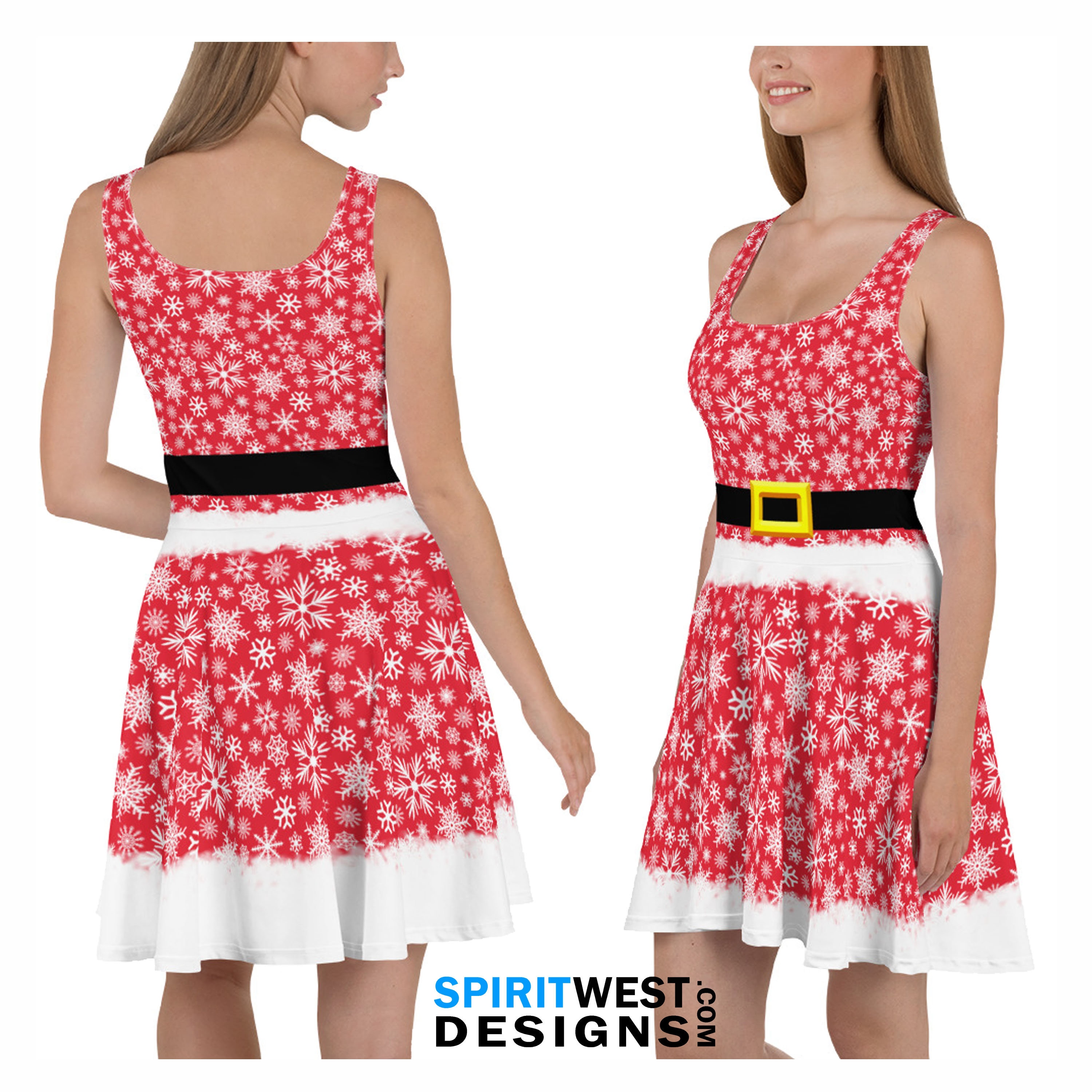 Christmas Dress Costume | Red Snowflake Holiday Skater Dress | Party Cosplay Costume