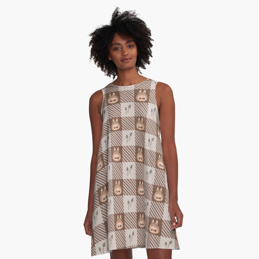 Toffee Labubu Plaid A-Line Dress, Labubu sleeveless tank dresses, Gift for Her