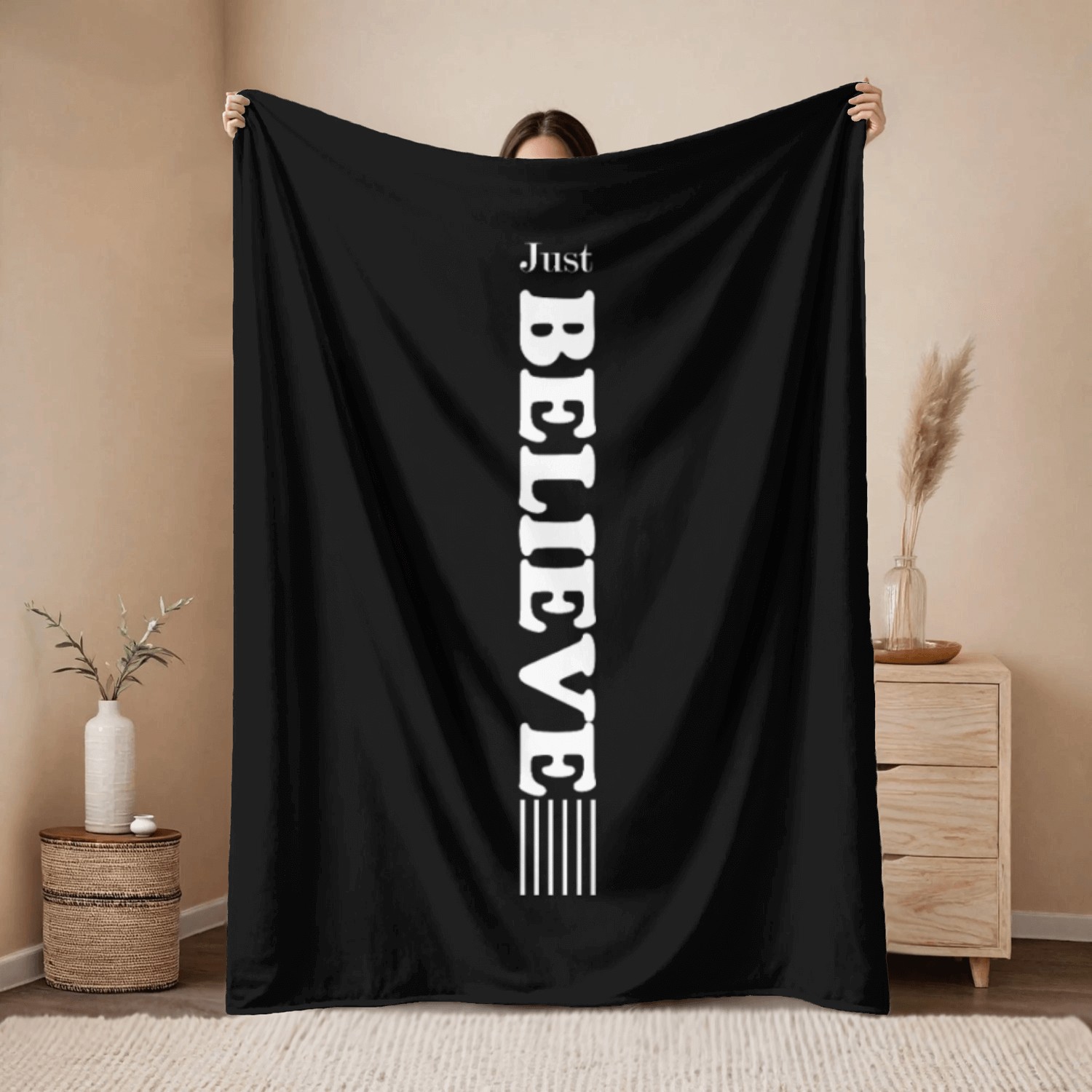 Just Believe Vertical White Throw Blankets