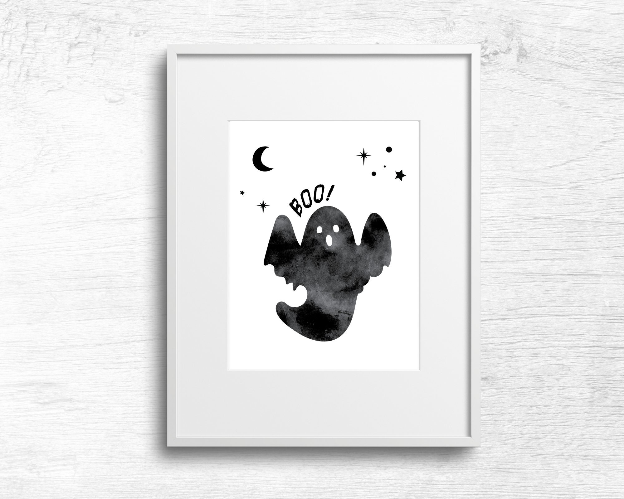 Watercolor Ghost Boo Sign, Halloween Poster, Halloween Art Print, Halloween Wall Art