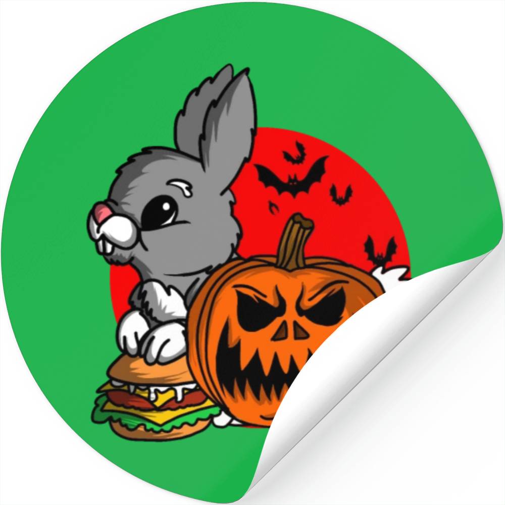 Cute Spooky Halloween Bunny with Pumpkin Costume Stickers
