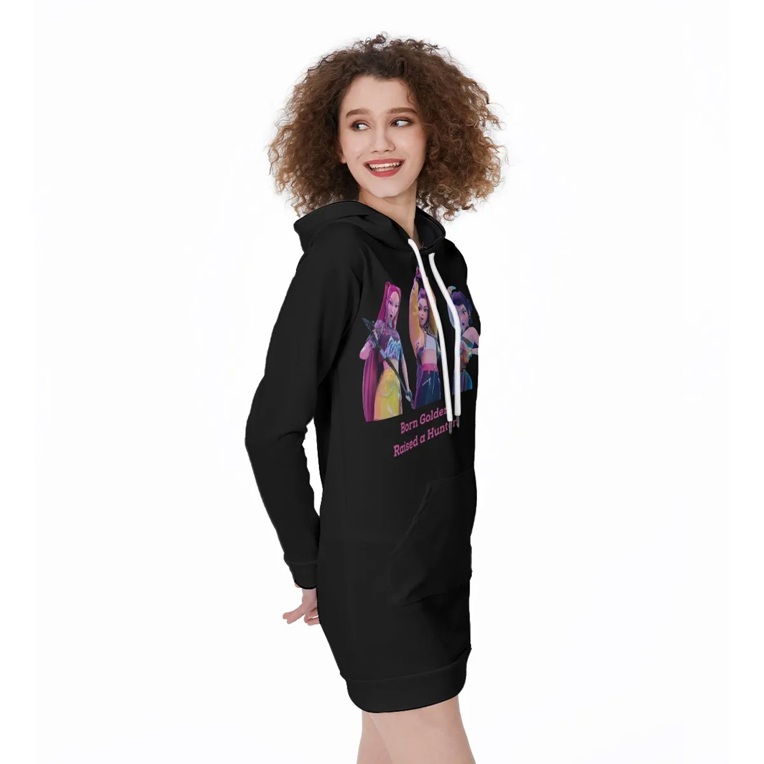 KPop Demon Hunter Hoodie Dress for Girls All-Over Print Long Hoodie, Korean Streetwear, Anime Kawaii Outfit, 200 GSM Soft Fabric