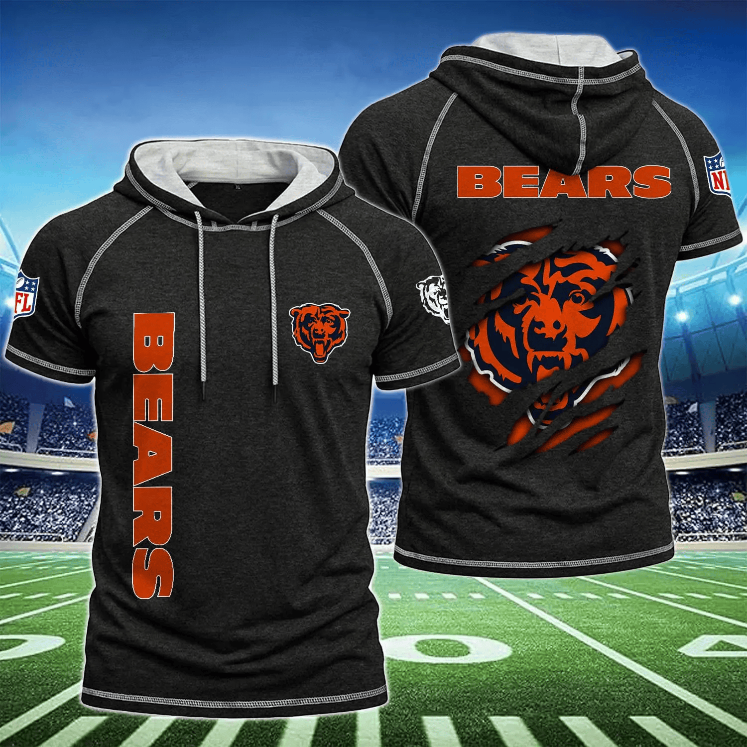 Chicago Bears Men's Hooded Short Sleeve T-Shirt