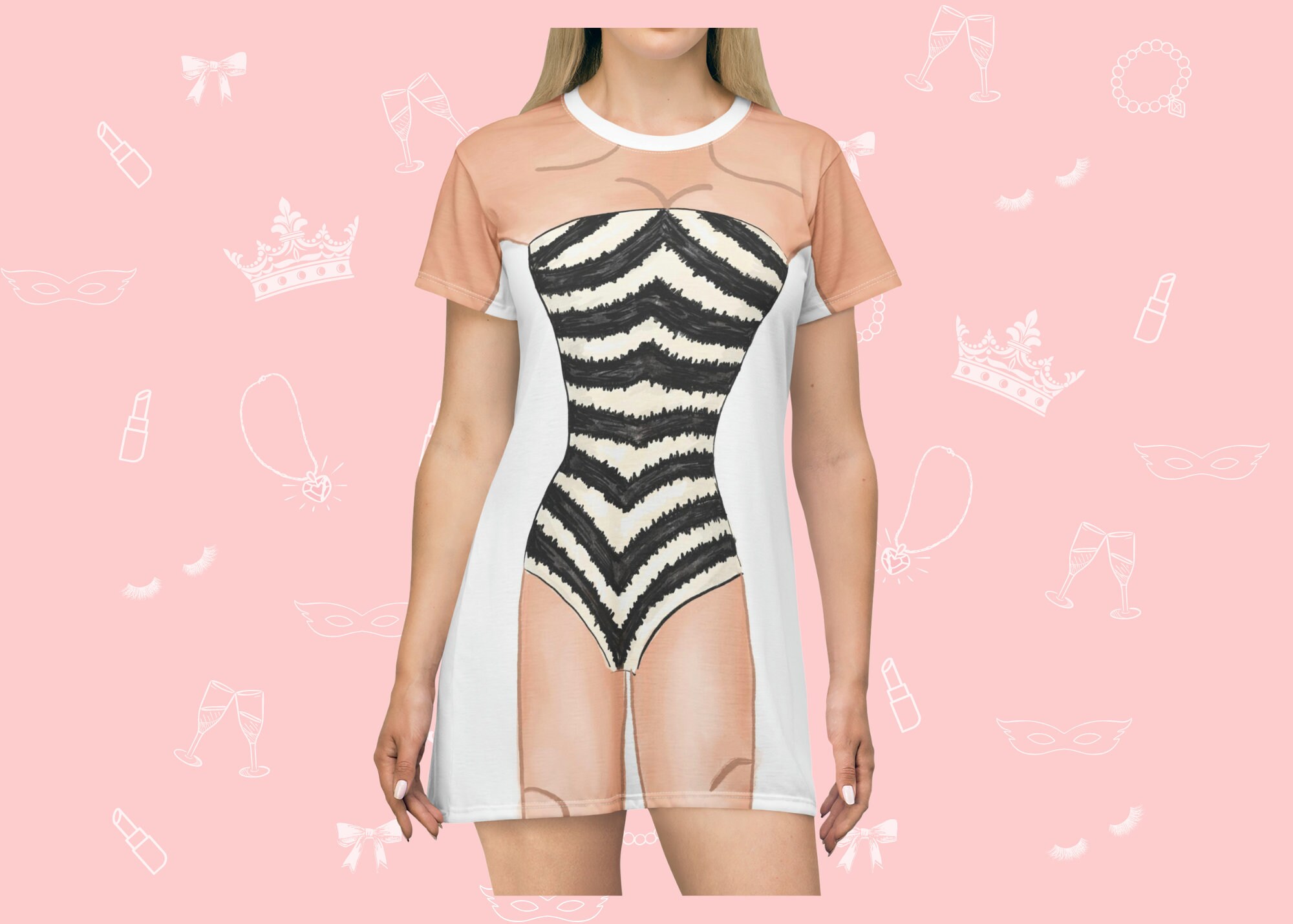 Retro Swimsuit T-Shirt Dress | Easy Costume, Fun Loungewear, Unique Gift