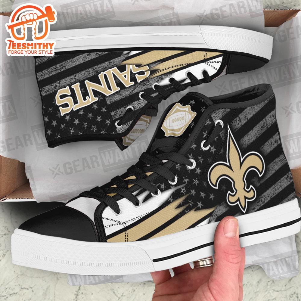New Orleans Saints High Top Shoes, American Flag Sneakers